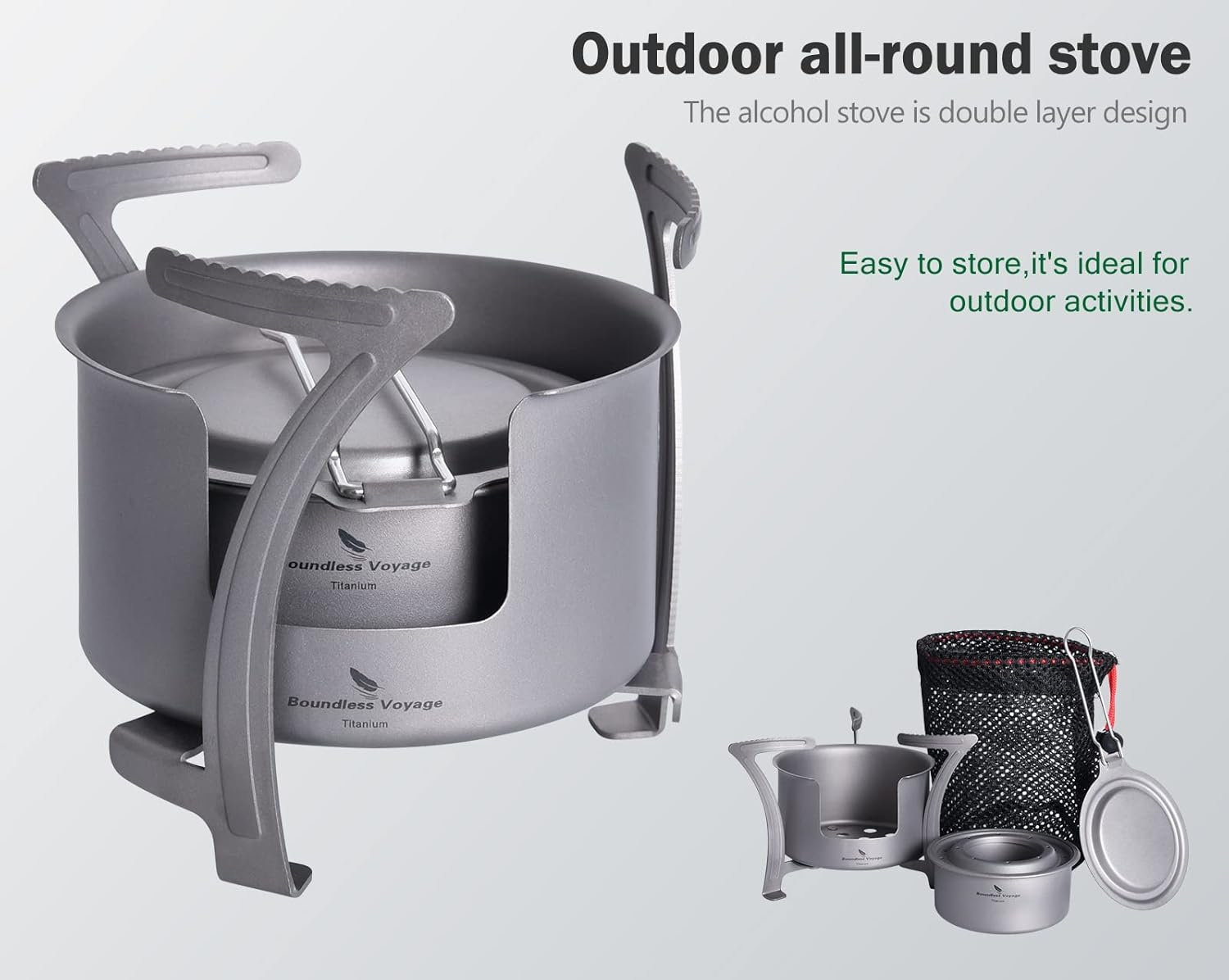 Boundless Voyage Titanium Alcohol Stove Spirit Burner with Fire Cover Outdoor Wood Stove with Stands Brackets Camping Multi-Fuels Ultralight Backpacking Stove ((Stove + Bracket)) image number 5