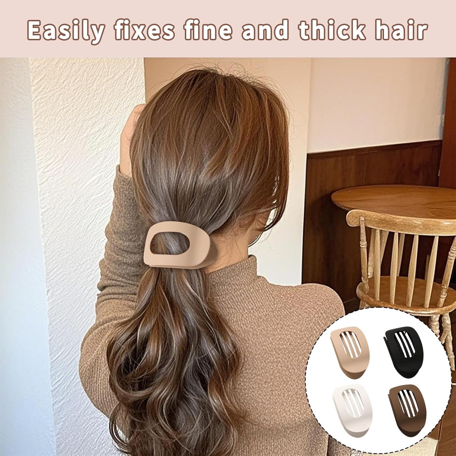 4-Pack Flat Hair Clips for Women &ndash; Curved Matte Claw Clips for Lying & Driving, Strong Hold for Thin & Thick Hair &ndash; Neutral Hair Accessories for Women & Girls image number 2