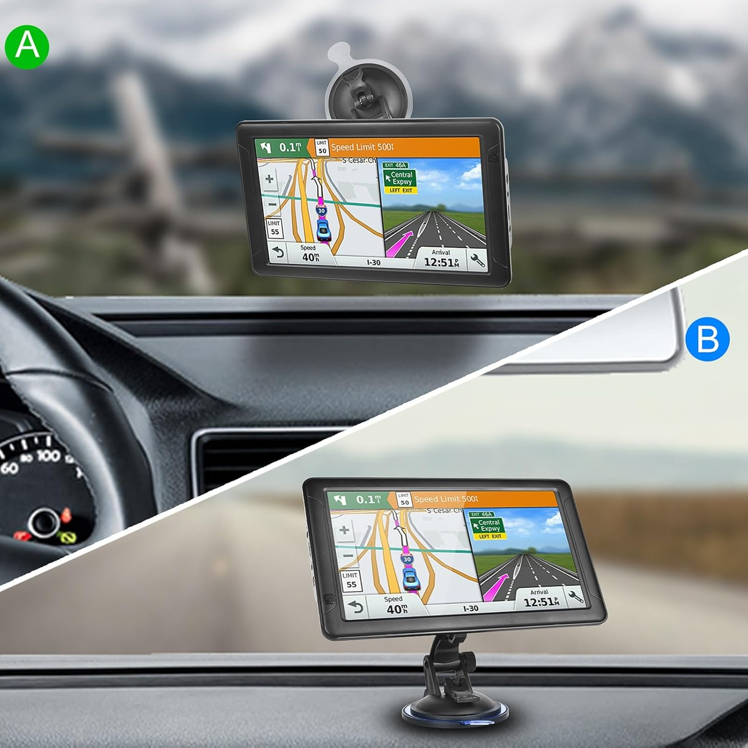 9In Car GPS Navigation Large POI Voice Guidance Touch Screen 800&times;480 Portable for Car Truck Drivers GPS Navigator Real Voice Direction Lane Guidance Multimedia Player