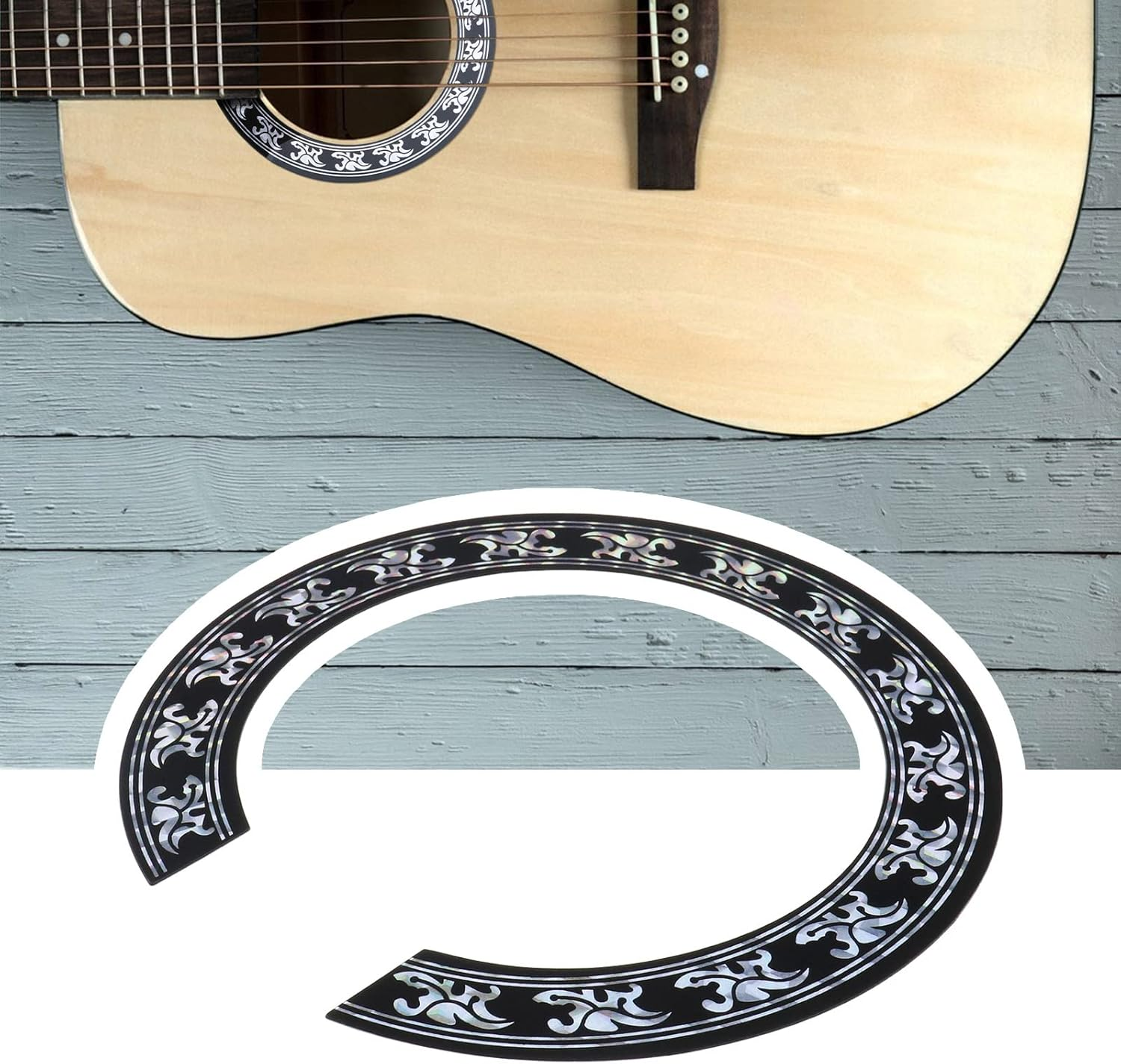 Ecsing 2PCS Guitar Sound Hole Sticker Self-Adhesive Acoustic Guitar Inlay Decal Classical Guitar Rosette Decoration Decal Musical Instrument Accessory 104Mm image number 6