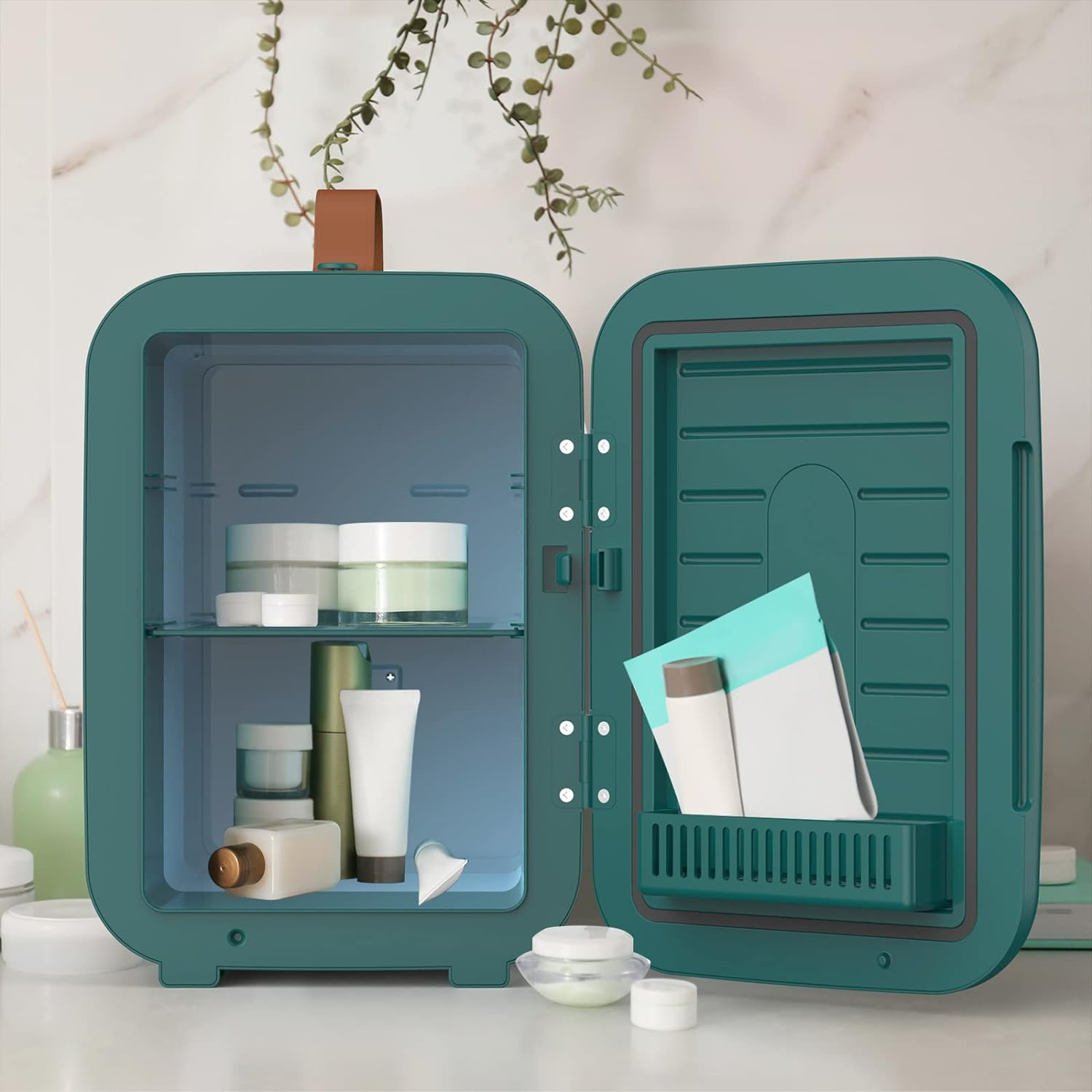 ADVWIN Mini Fridge 10 Liter Small Fridge for Bedroom - Upgraded Temperature Control Panel - AC/12V DC Thermoelectric Portable Cooler and Warmer for Skin Care, Beverage (Green) image number 3