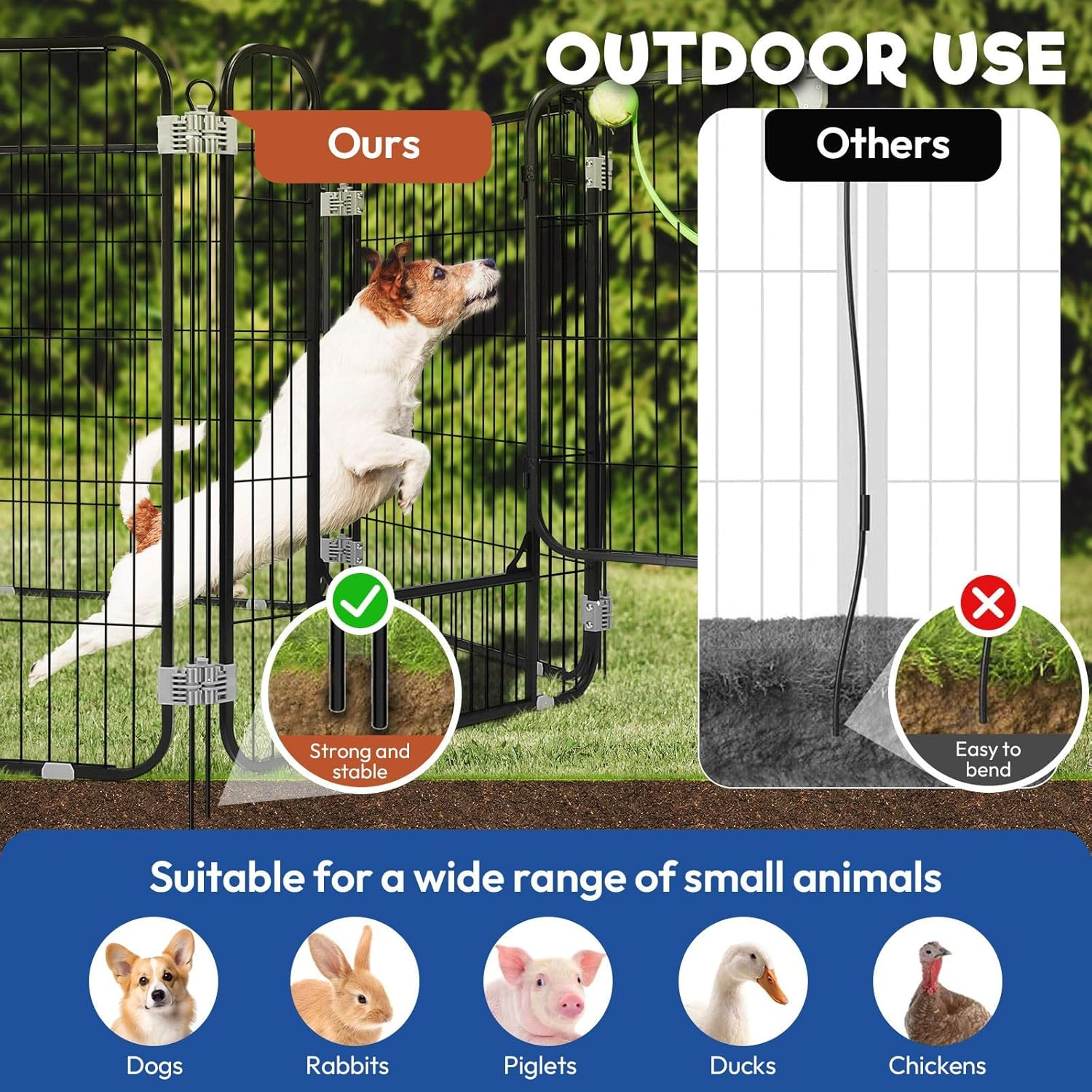 Pet Scene 32" Large Dog Kennel Cage 6 Panels, Pet Playpen DIY Pet Fence Puppy Pen Rabbit Playpen Crate Ferret Guinea Pig Bunny Barrier Gate Outdoor Indoor image number 3