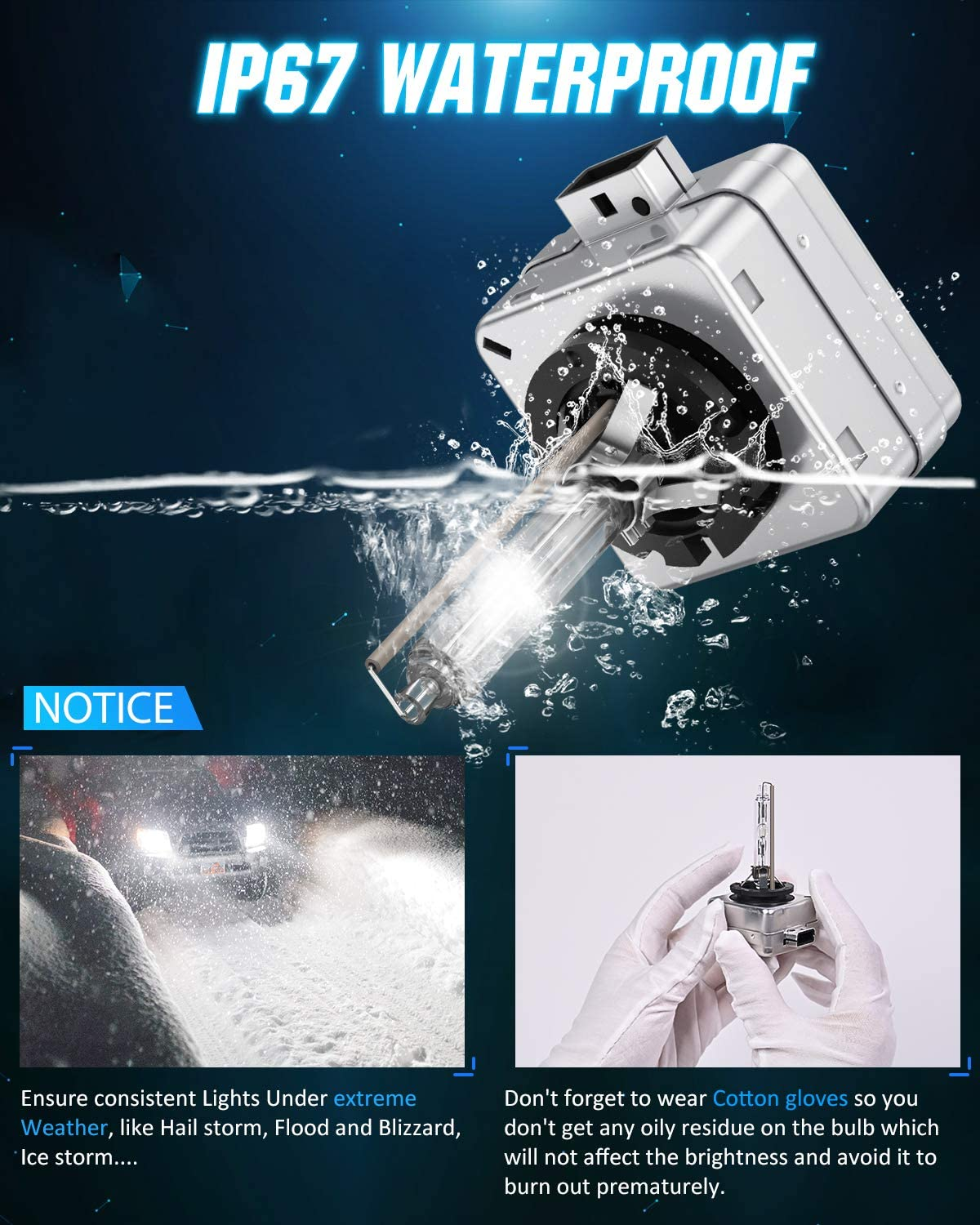 Nilight D3S HID Bulbs, 6000K Diamond White Xenon Replacement D3S HID Headlight Bulb,350% Lighting Distance Super Bright High for 12V Cars, IP67 Design with Metal Stents Base image number 3