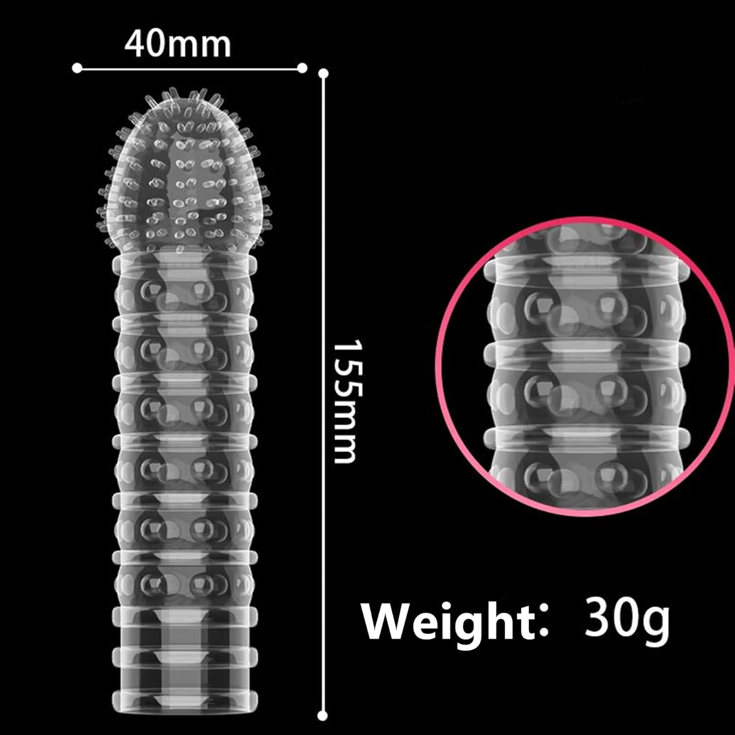 Sponver Threaded Condom Male Condom Adult Lock Crystal Sleeve 4 Designs（Pack of 4）Transparent image number 3