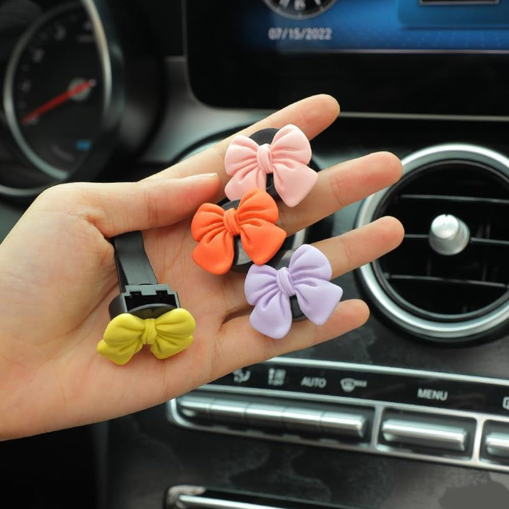 Decorative Car Bow Accessories Set, 6 Pieces, Interior Aesthetic Decor for Women (Pink) image number 4