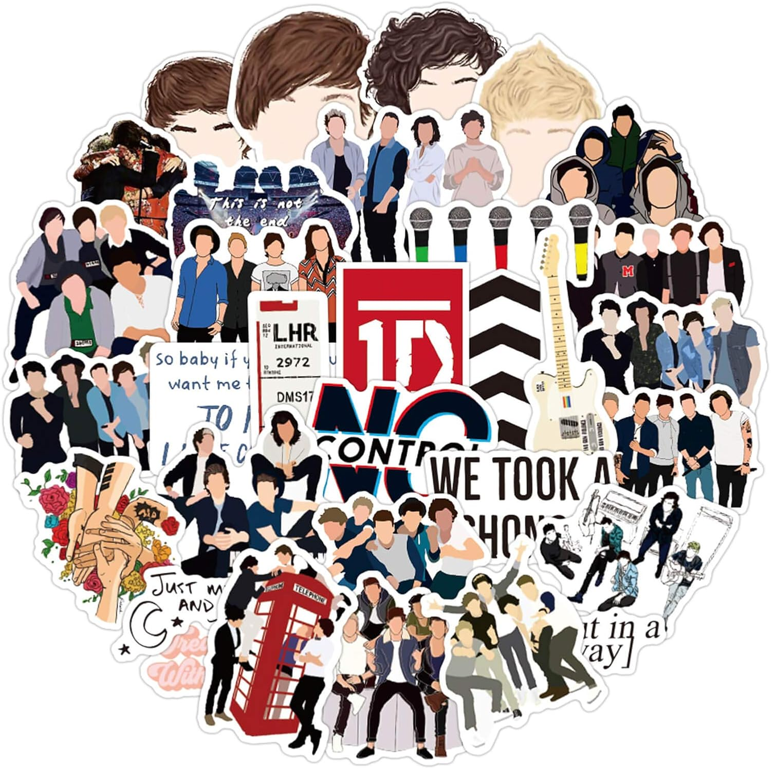 One Direction Stickers Singer Styles Stickers for Laptop 50PCS Waterproof Vinyl Stickers Decals for Water Bottles, Skateboard, Luggage, Bike, Snowboard, Hydro Flasks Decal Graffiti Patches - One Direction image number 5