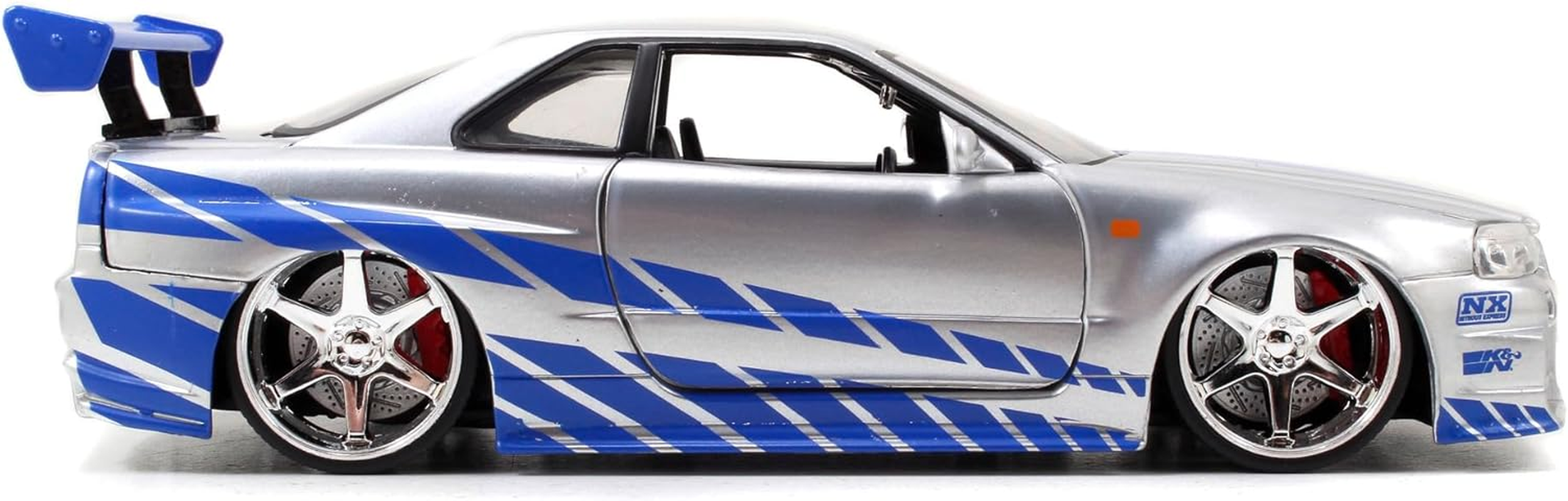 Jada Metal Fast and Furious 1 Diecast Nissan Gt R R34 Vehicle, Pack of 1, Silver - Multi-Colored image number 4