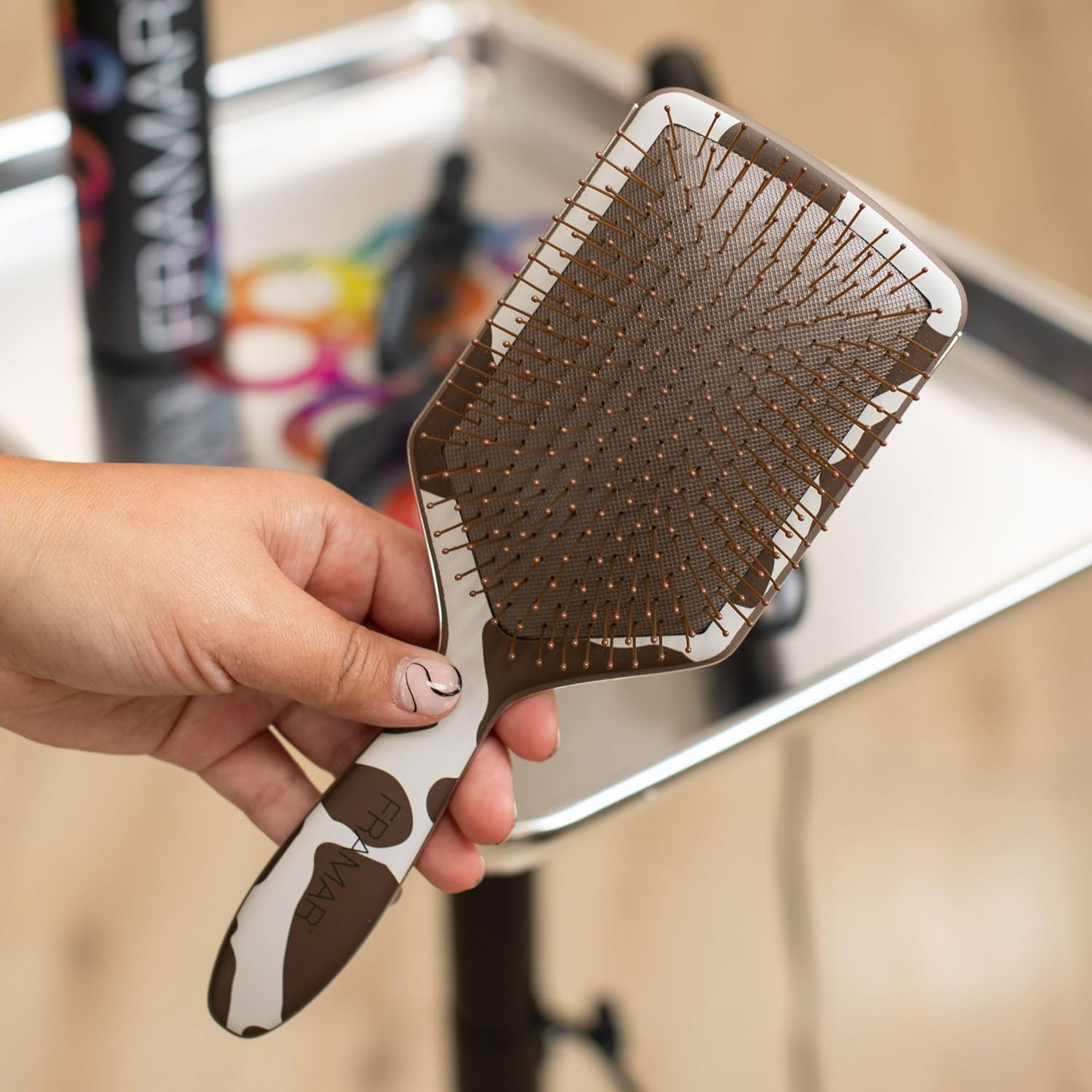 FRAMAR Paddle Hair Brush Detangler, Detangling Hairbrush for Women, Wet Hair Brush for Girls, Hair Detangler Brush, Wet Hairbrush, Hairbrushes, Girls Hairbrush Detangler, Reduces Frizz &ndash; Cow Print image number 3