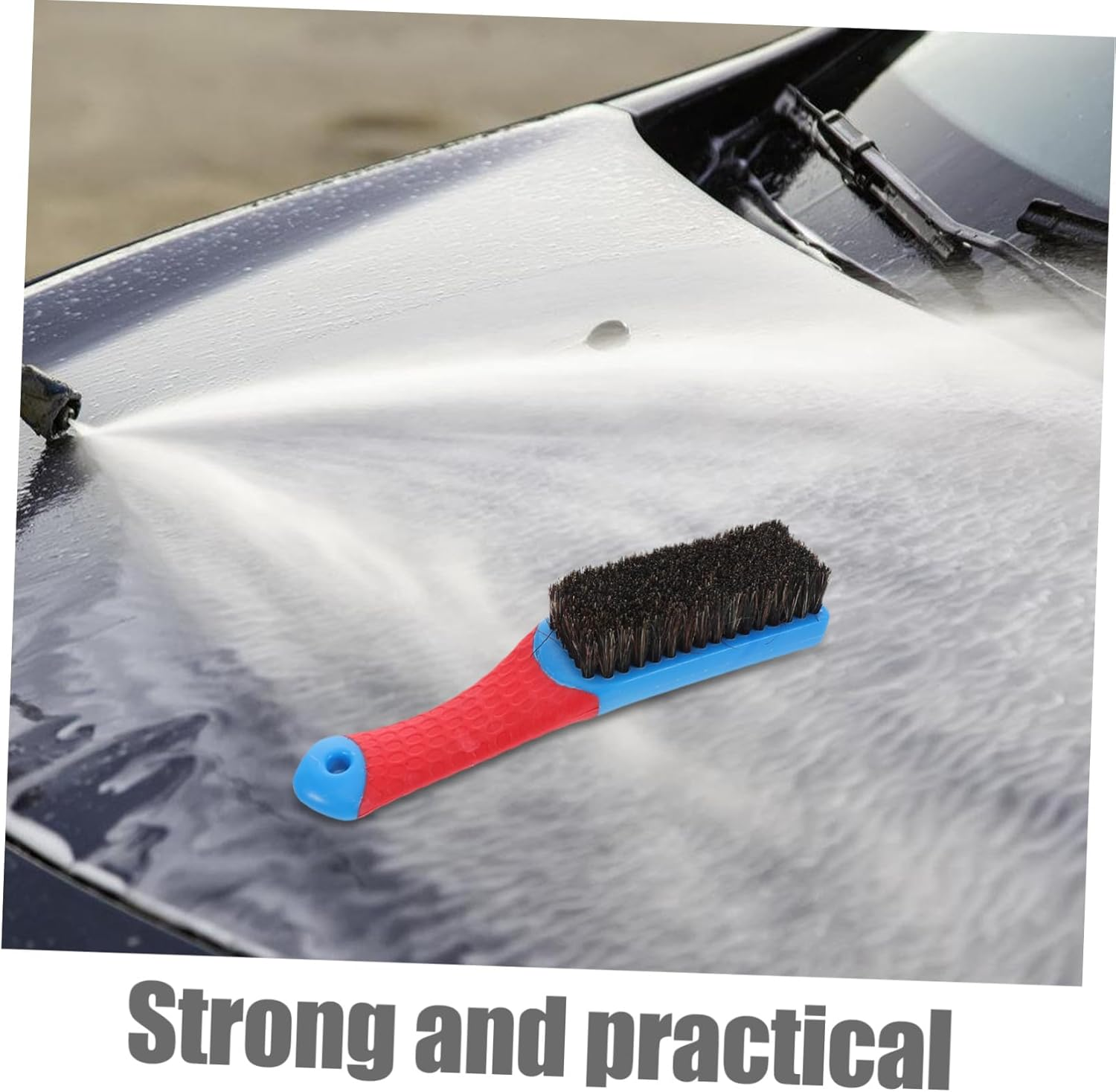 TOGEVAL Car Interior Fabric Cleaning Brush with Soft Bristles and Blue Handle for Upholstery, Leather, Dashboard, Pet Hair Removal and Carpet Detailing Tool for Auto Interior Care