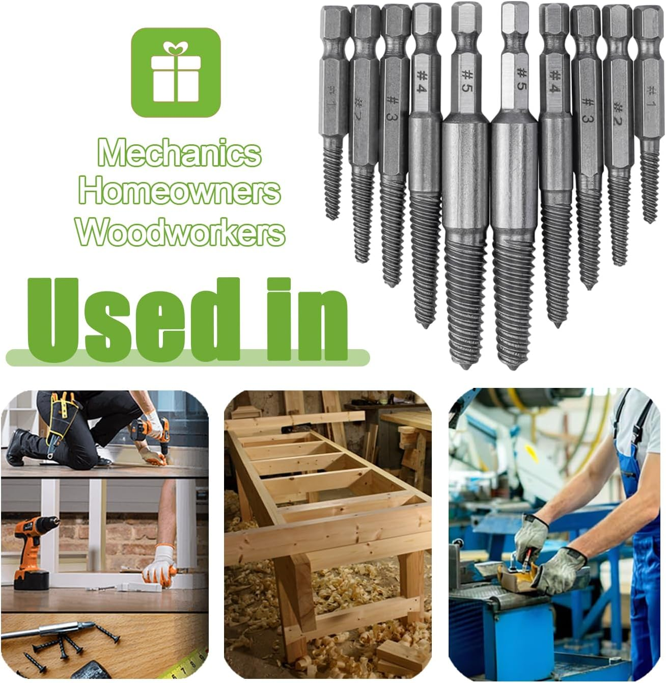 10 Pcs Screw Extractor Set High-Speed Steel Easy Out Broken Bolt Removal Kit Damaged and Stripped Screws Remover Water Pipe Screw and Spiral Removing Tool with 1/4" Hex Shank image number 2