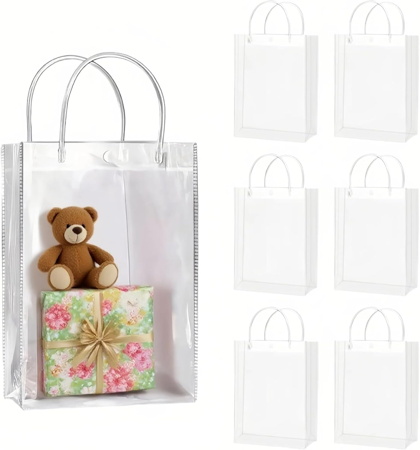 30 Pack Clear Plastic Gift Bags with Handles, 23X17X7Cm Reusable PVC Multipurpose Tote Bags for Party Favors, Goodie Storage, Snacks, Stationery & Cosmetics image number 4
