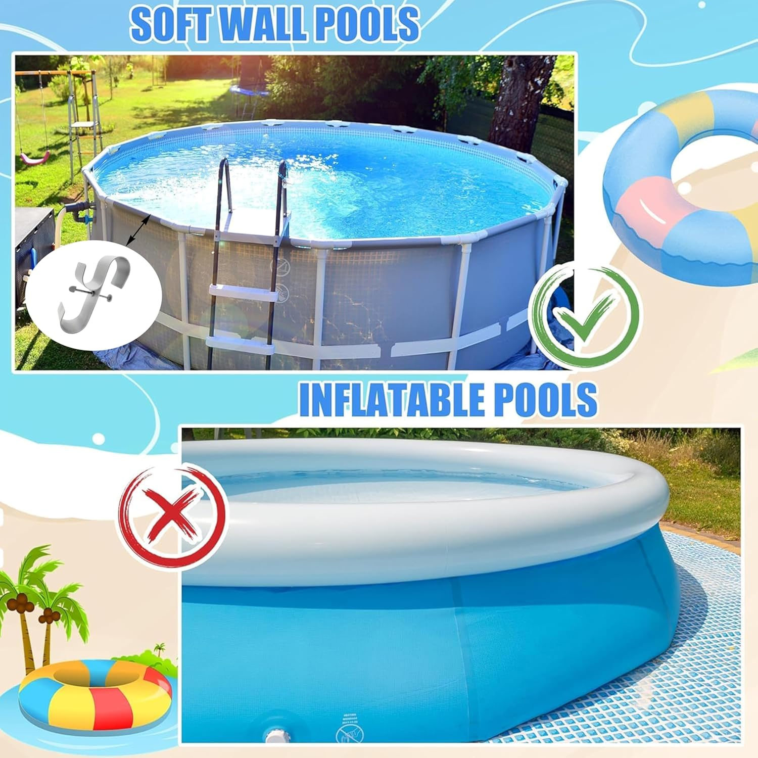 2 Pack Heavy Duty Pool Pole Hanger - Adjustable Telescopic Hook for Skimmer Nets & Brushes,Space Saving above Ground Pool Accessories (Grey) image number 5