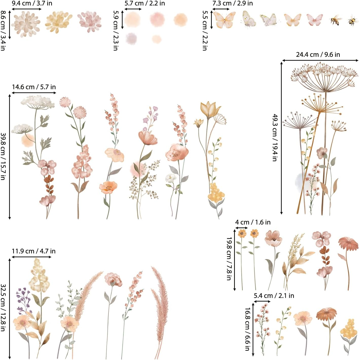 DECOWALL SG2-2421 Watercolor Boho Flowers Wall Stickers Garden Wildflower Floral Grass Bedroom Living Home DIY Decor Art Colorful Pink Plants Removable Murals Nursery Leaves Leaf Potted Decoration image number 4