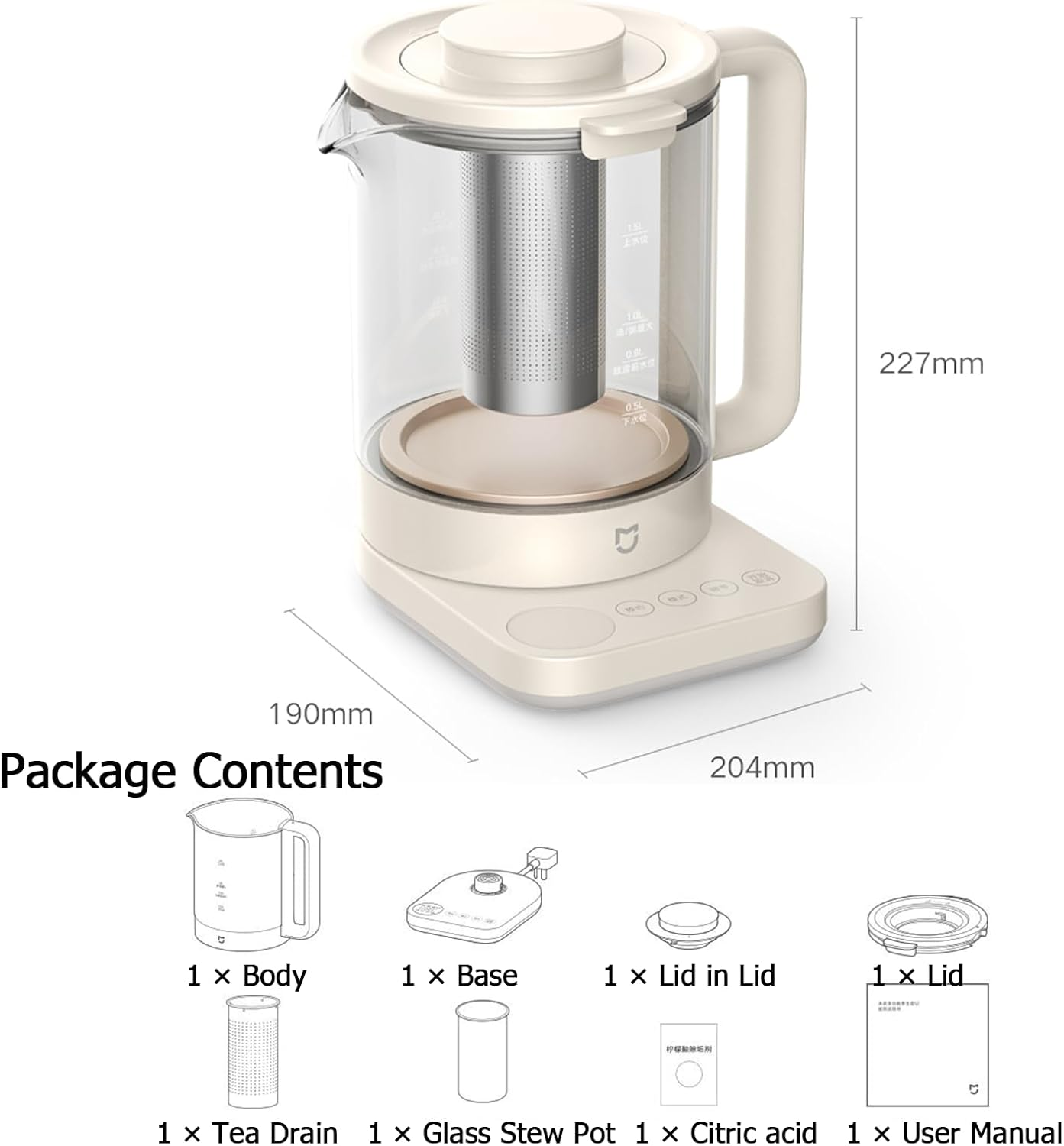 XIAO MI MIJIA Electric Kettle S2, 8-In-1 Programmable Multi-Functional Health Pot with Glass Stew Pot, Removable Infuser, 40-90℃ Keep Warm Control, BPA Free, 1.5L image number 2