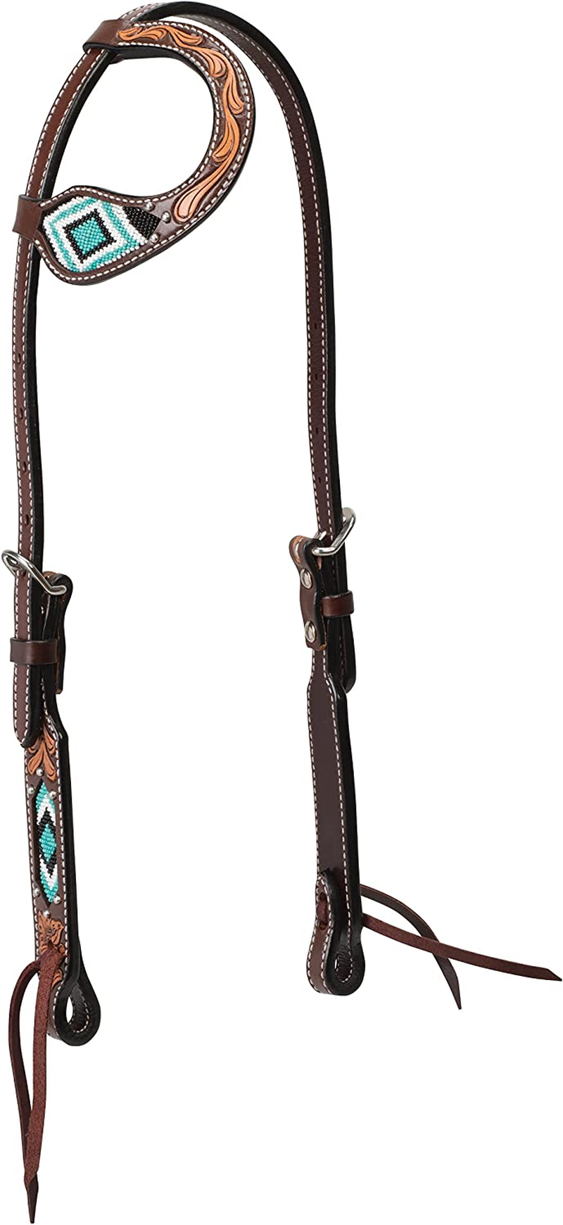 Weaver Leather Turquoise Diamond Beaded Horse Headstall, Leather Headstalls for Horses for Trail Riding, Durable Equine Supplies, Dark Oil image number 6