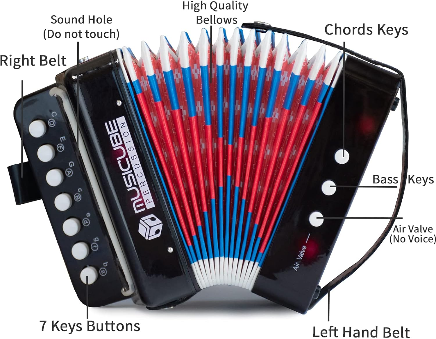 MUSICUBE Kids Accordion Instrument Toys 10 Keys Button Small Accordion for Boys & Girls Educational Musical Instrument Toys Thanksgiving Gift Choice (BLACK) - Purple image number 7