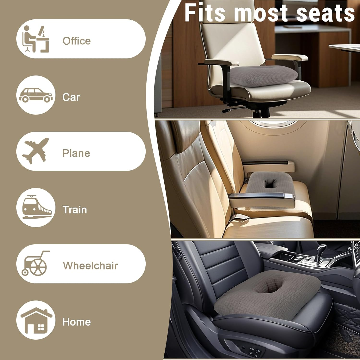 Roamready Donut Pillow for Tailbone Pain Relief Cushion, Cotton Butt Donut Cushion Breathable for Hemorrhoid, Pregnancy, Prostate and Surgery, Sitting Pressure Relief for Home, Office and Car