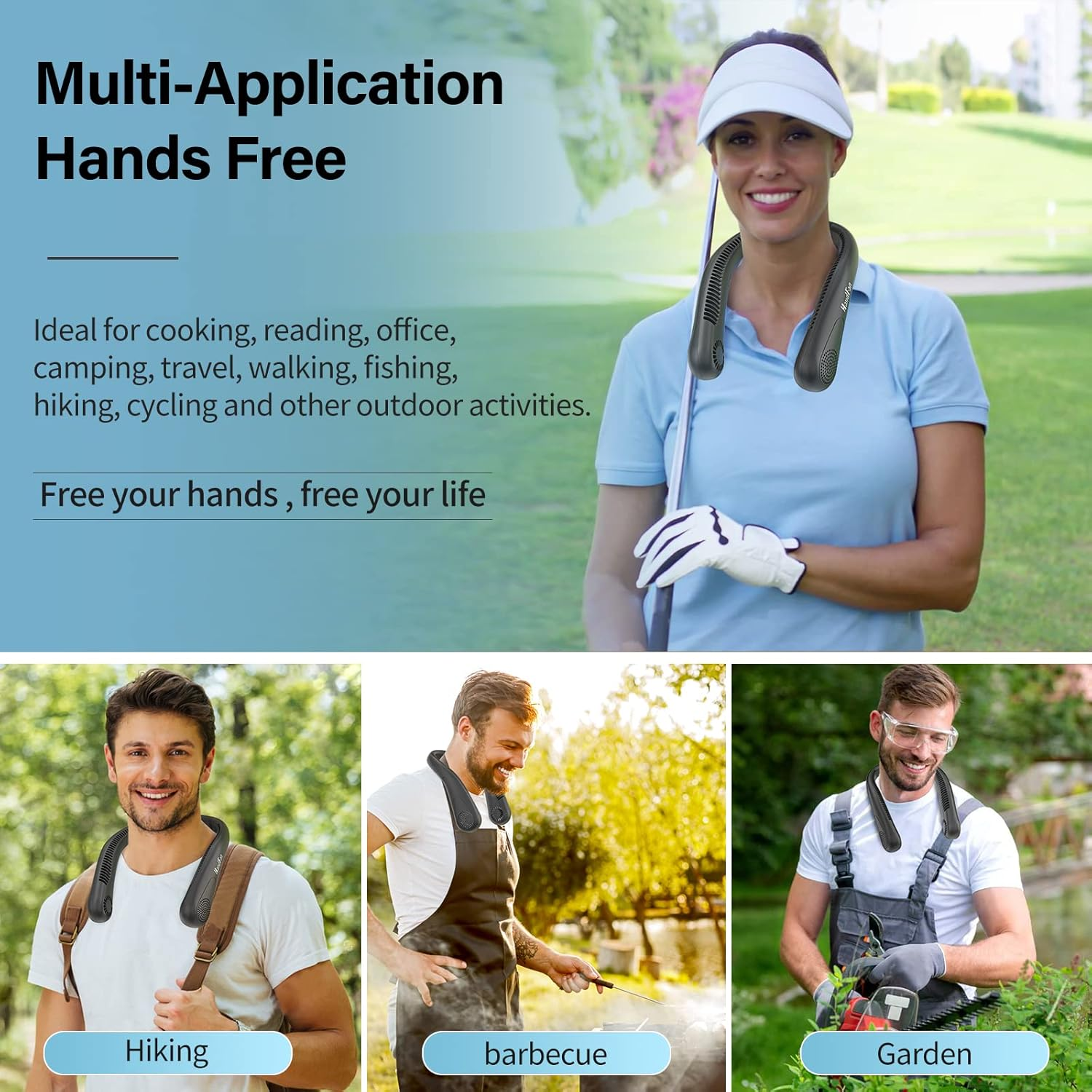 Handfan 5000Mah Neck Fan Bladeless Portable Rechargeable Lazy Wearable Fan,Usb Handsfree Fan, Mute 3-Speed 15 Hrs Working Time for Outdoor Travel (Black)