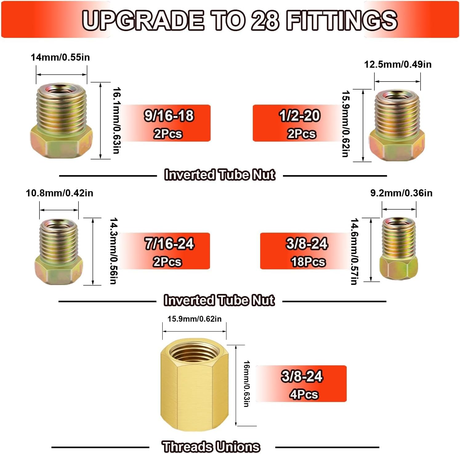 3/16 Copper Coated Brake Line Kit 25 Ft + Copper Aluminum Brake Line Double & Single Flaring Tool Kit,Consisting of 4 Unions Brake Line Fittings and 16 Fittings,45 Degrees image number 6