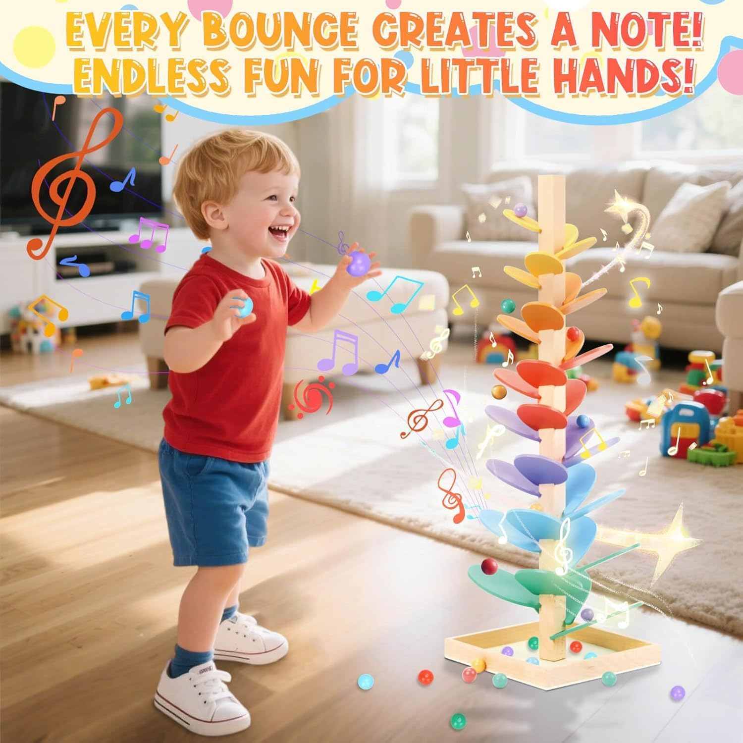 Wooden Marble Run Musical Tree Toy, Educational Ball Track Learning Game, Montessori Toys for Kids 3+ Years Old Marble Ball Run Learning Game, Wood Color Sorting Toys for 4-8 Boys and Girls Birthday image number 3