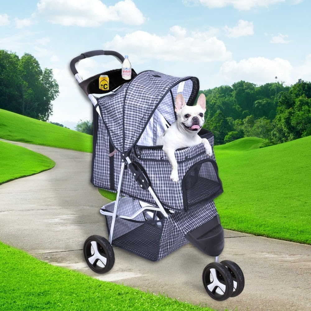 Pawz 3 Wheels Pet Stroller Dog Cat Cage Puppy Pushchair Travel Walk Carrier Pram Black, Dog Stroller with Detachable Basket, 2 Cup Holder, Folding Travel Stroller for Cats Dogs 25Kg Load image number 5