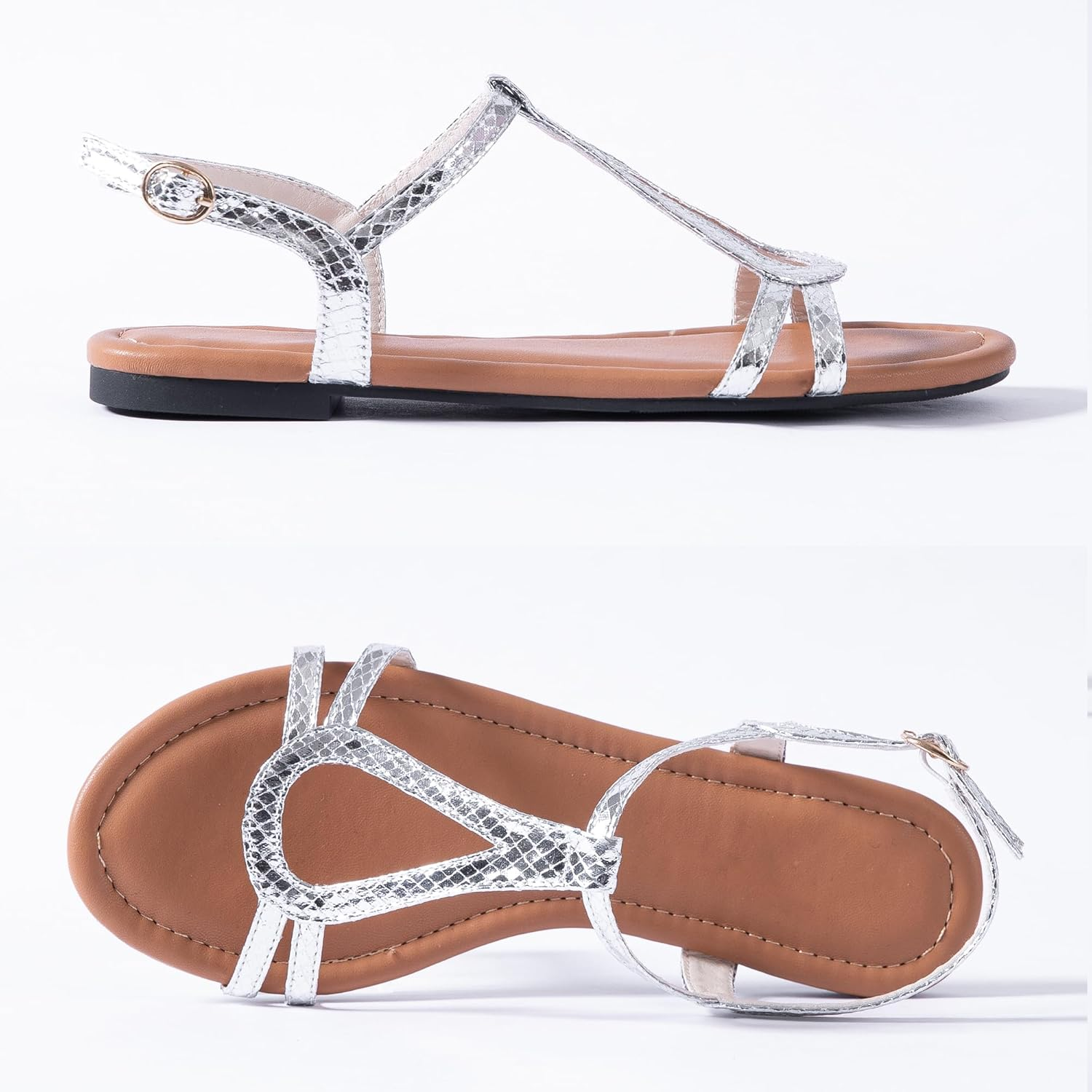 Mtzyoa Women Strappy Flat Sandals Gladiator Dressy Ankle Strap Summer Vacation Comfort Leather Ladies Casual Party Trendy image number 4