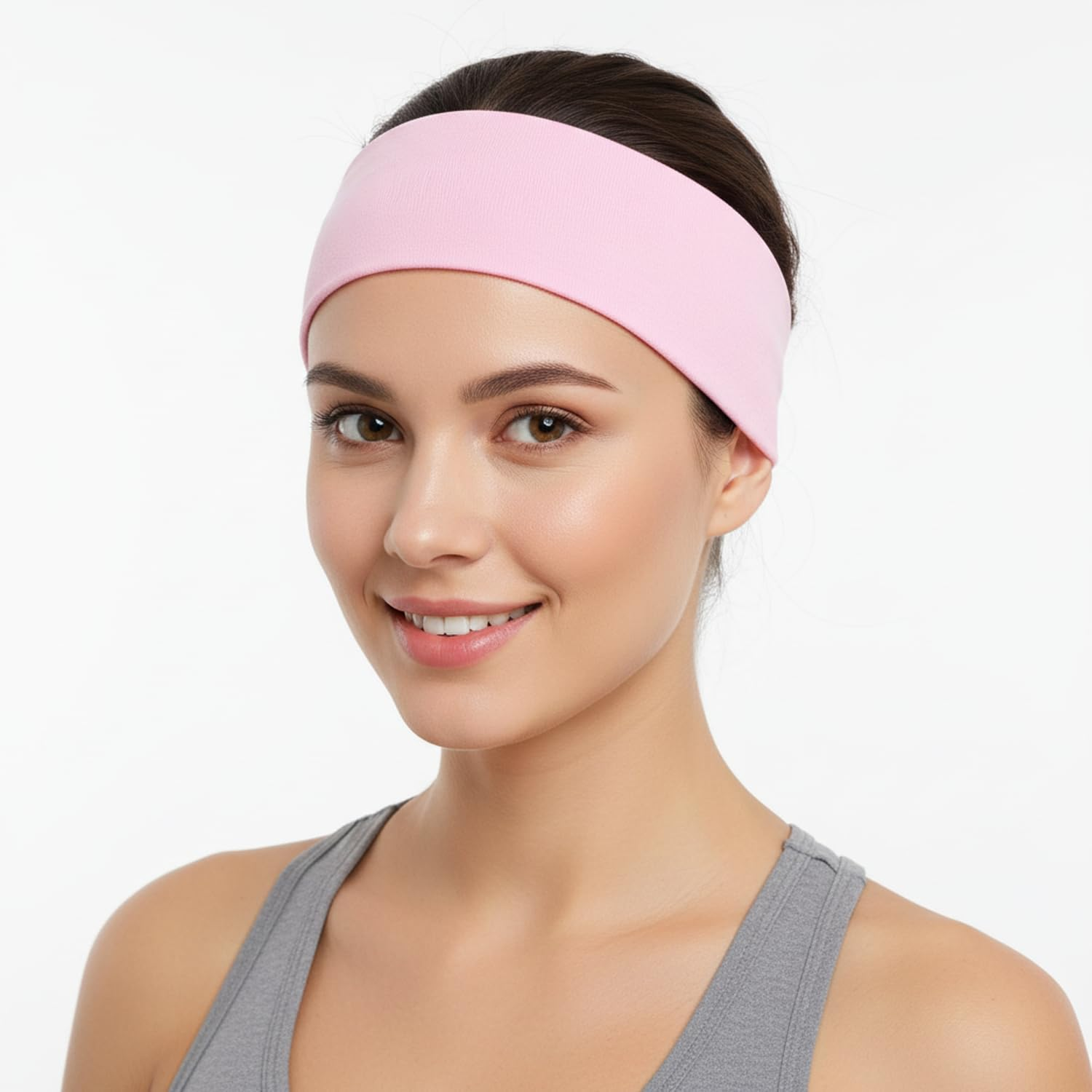 Wide Headbands for Women & Men 5Cm Sweatbands for Sports Yoga Running, Stretchy Soft Headband 5Cm Wide 20Cm Long Stretches to 35Cm for Gym Workout, 2 Pack Hair Bands in Pink & Green - Orevan - Light Pink image number 6