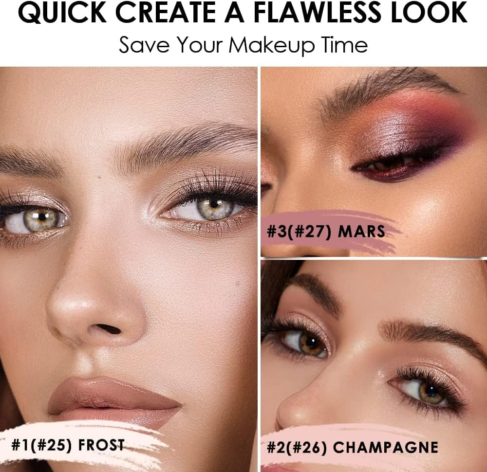 3-PCS Cream Eye Shadow Stick,Glitter & Matte Shades, Cream Eyeshadow,Soomth High Pigmented Crease-Proof Eye Shadow Brightener Stick Sets,Suitable for Girls and Women'S Makeup (#01#02#03) - 01 image number 3