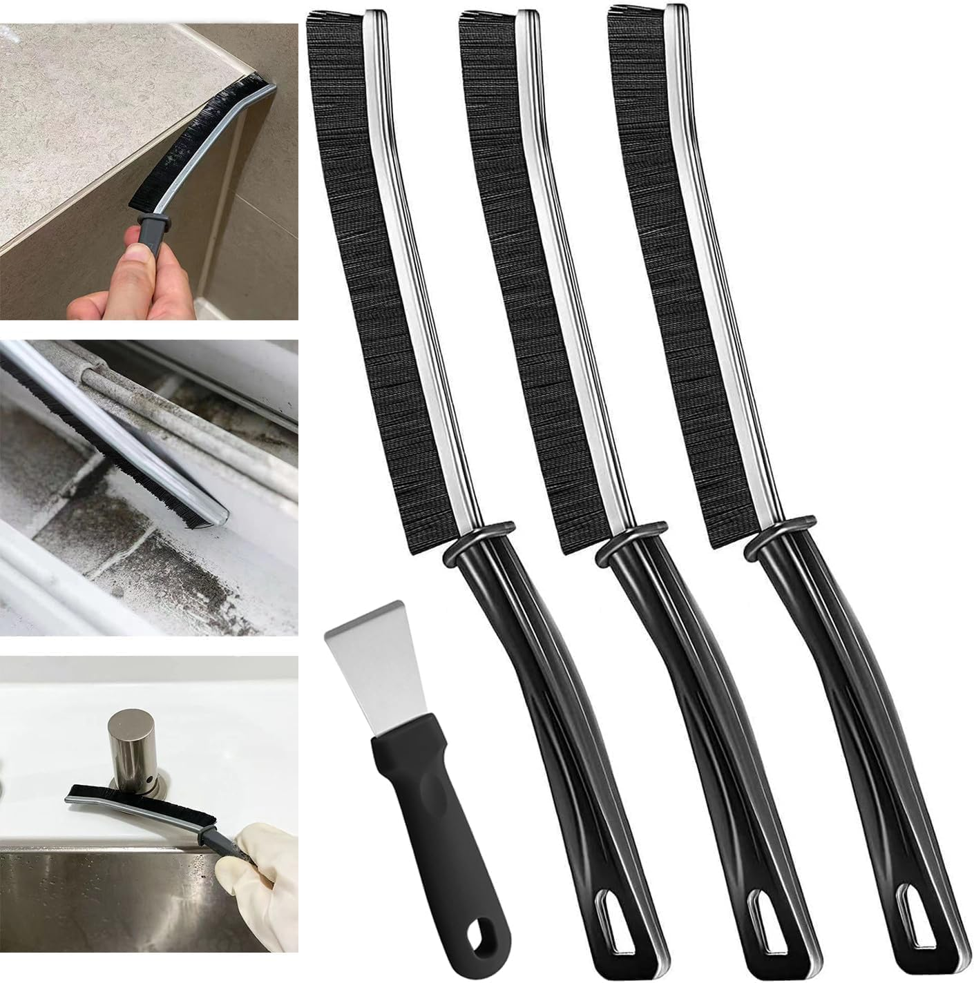 Gap Cleaning Brush, Dead Corners Multifunctional Brushes for Bathroom Kitchen Tiles, Window Slots, Crevice Gaps (Black 3PCS) image number 3