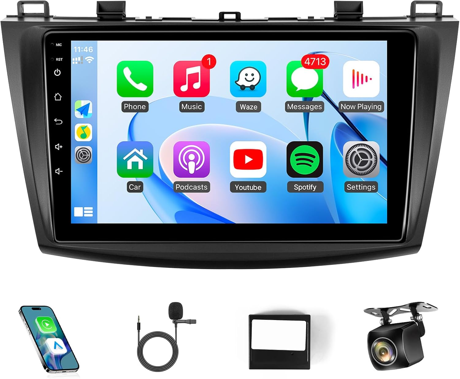 Car Radio for Mazda 3 2009 2010 2011 2012 2013 with Wireless Carplay Android Auto,9 Inch Touch Screen, Bluetooth,Gps,Wifi,Swc,Backup Camera image number 6