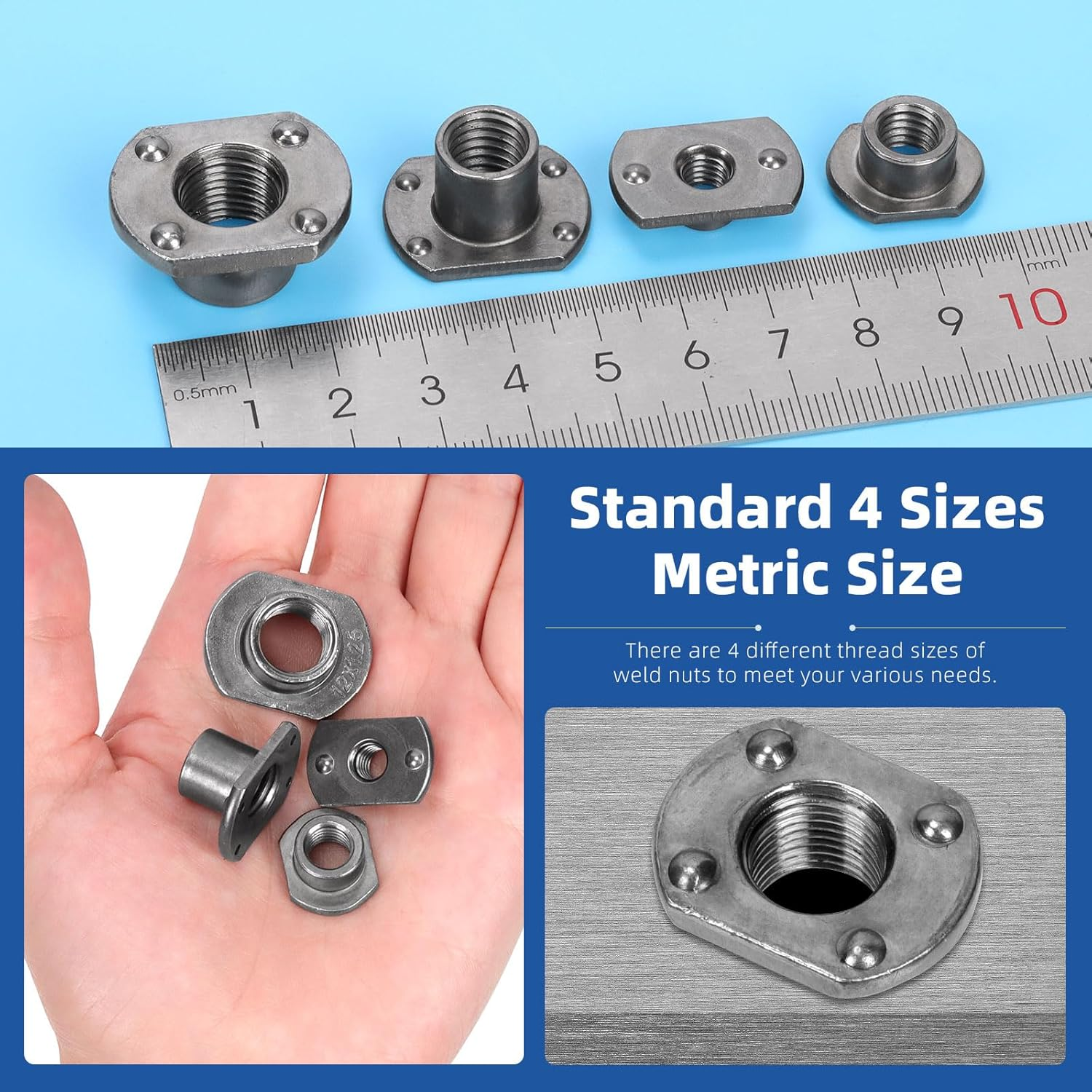 Glarks 32Pcs Weld Nuts Set, M6 M8 M10 M12 Tab Base UNC Carbon Steel Machine Screw T-Nuts 2 Projection 4 Projection for Furniture Vehicles Caster Industry Machine image number 5