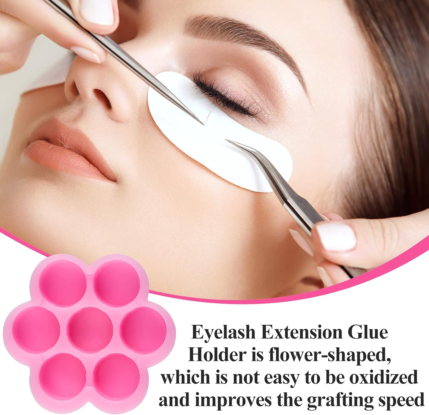 Maitys 200 Pcs Flower Glue Cup Lash Glue Holder Volume Eyelash Extension Flower Pallet Pad Easy Fan Eyelash Ring Cup Bulk for Women Girls Extension Lashing Supply Kit(Pink) - Purple image number 2