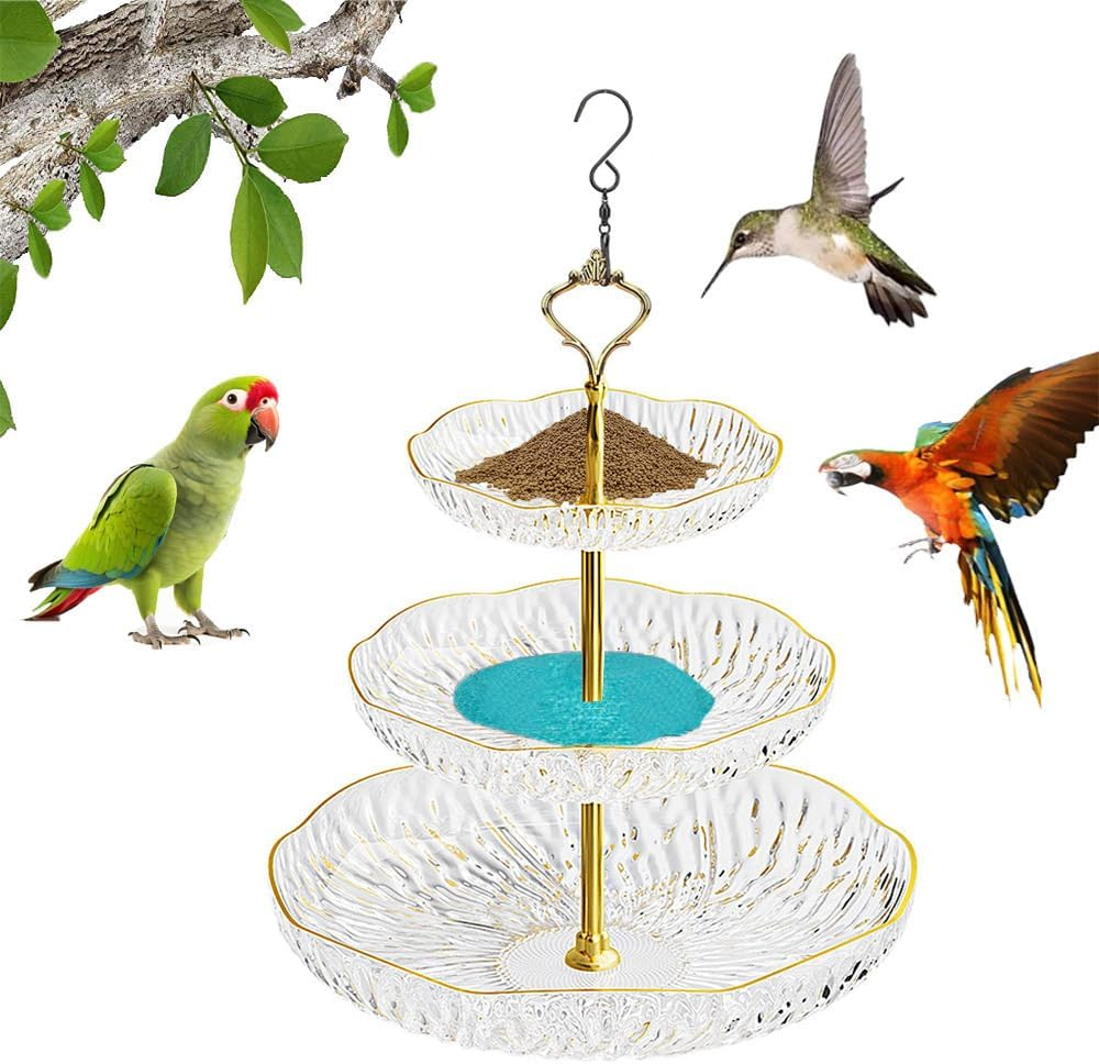 Esforzarse Hanging Bird Bath Tray,Feeder Bowl,Transparent 3 Tier Hanging Bird Feeder Acrylic Promote Air Circulation for Backyard,Hanging Bird Water Feeder for Outdoors,Hanging Tray Bird Bath image number 1