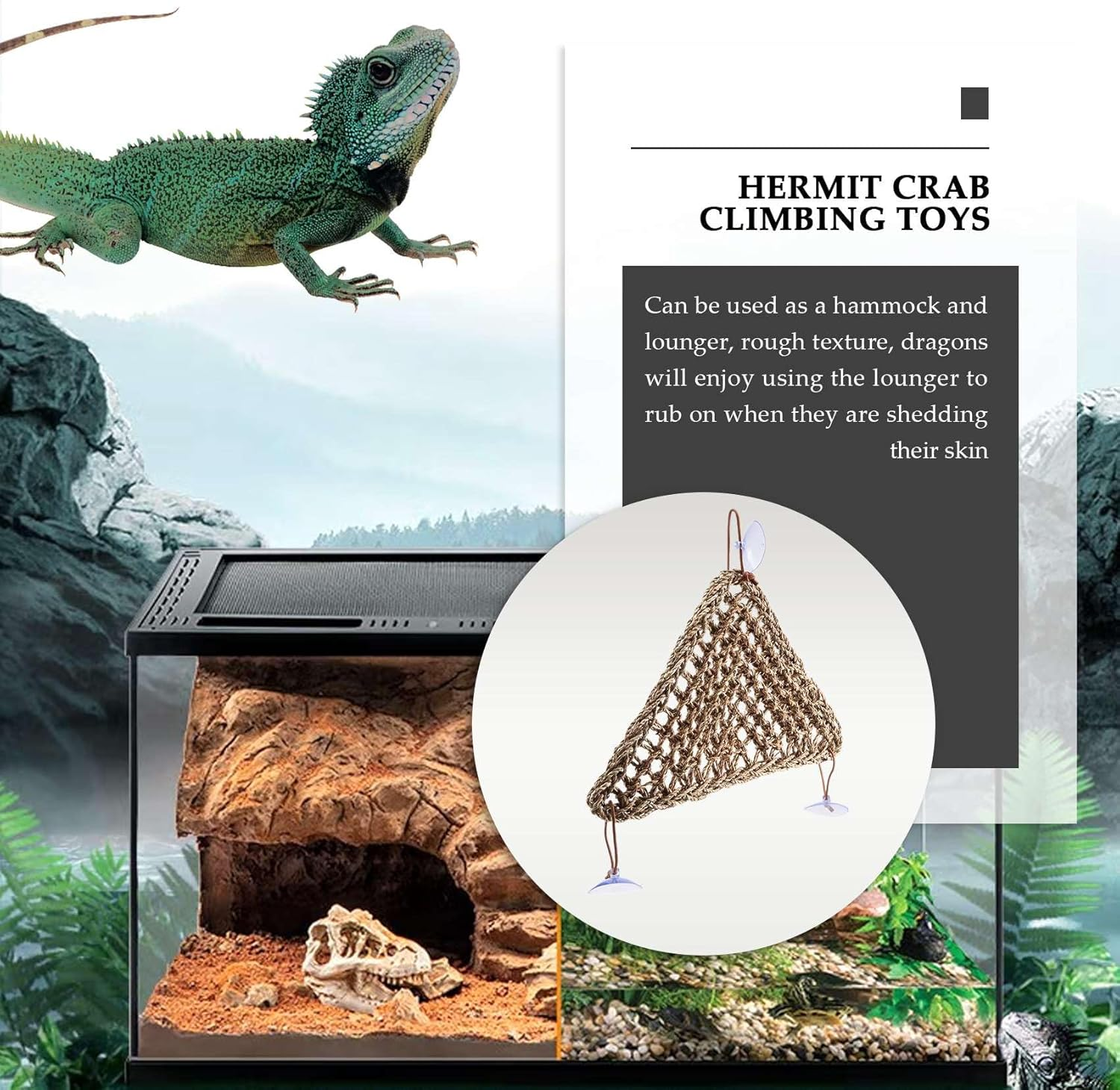 Bearded Dragon Hammock Lizard,100% Natural Seagrass Fibers For,Geckos,Hermit Crabs and Snakes,Triangular and Plastic Terrarium Plant Leaves