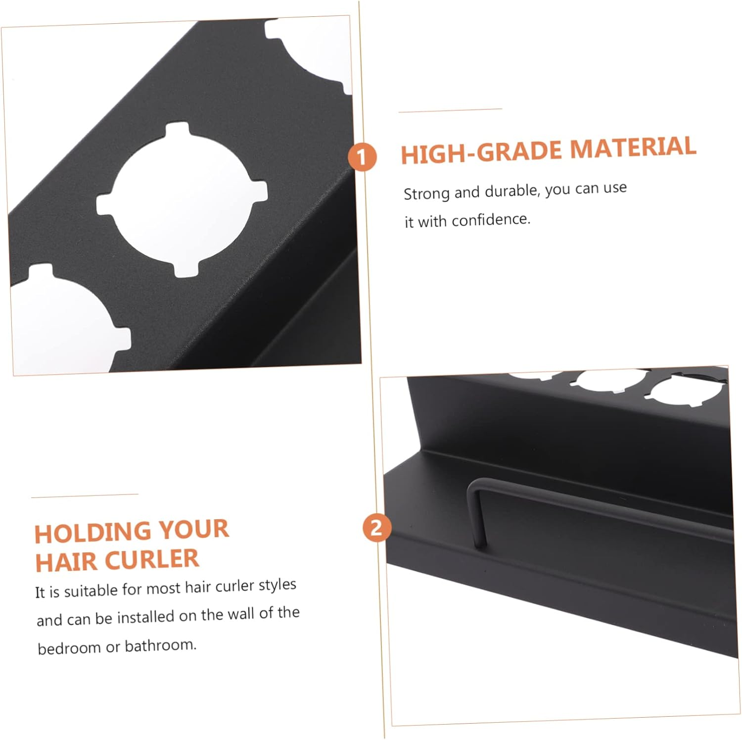 Ipetboom Bathroom Curling Iron Rack Wall-Mounted Curling Iron Support Hair Straightener Black Holder image number 4