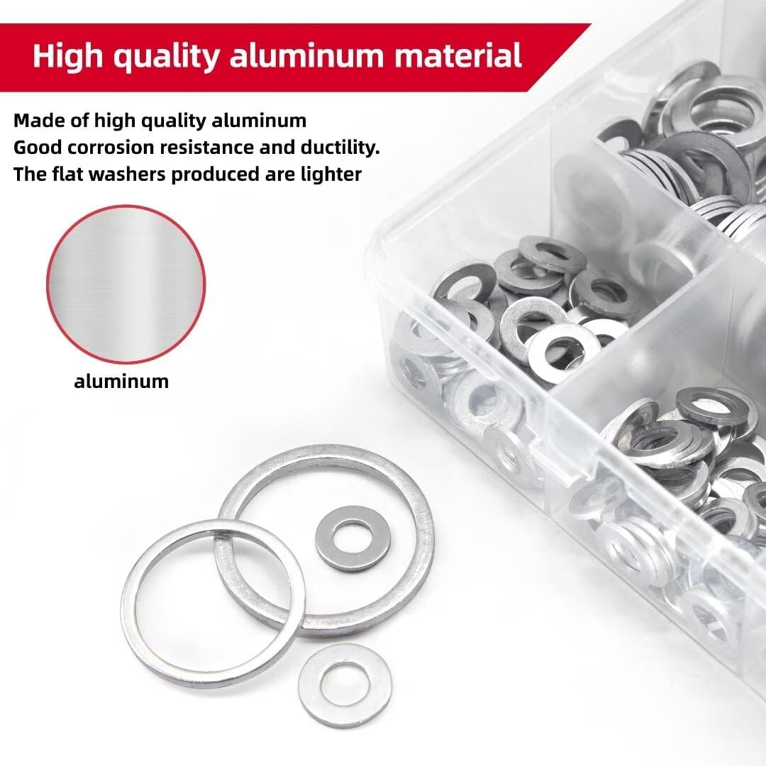 510Pcs Aluminium Sump Plug Washer Kit - Assorted Crush Washers with Key Sizes M12/M14/M16/M20 + Full Range M5-M24, Metric Oil Drain Plug Gasket Set for Automotive Maintenance image number 2