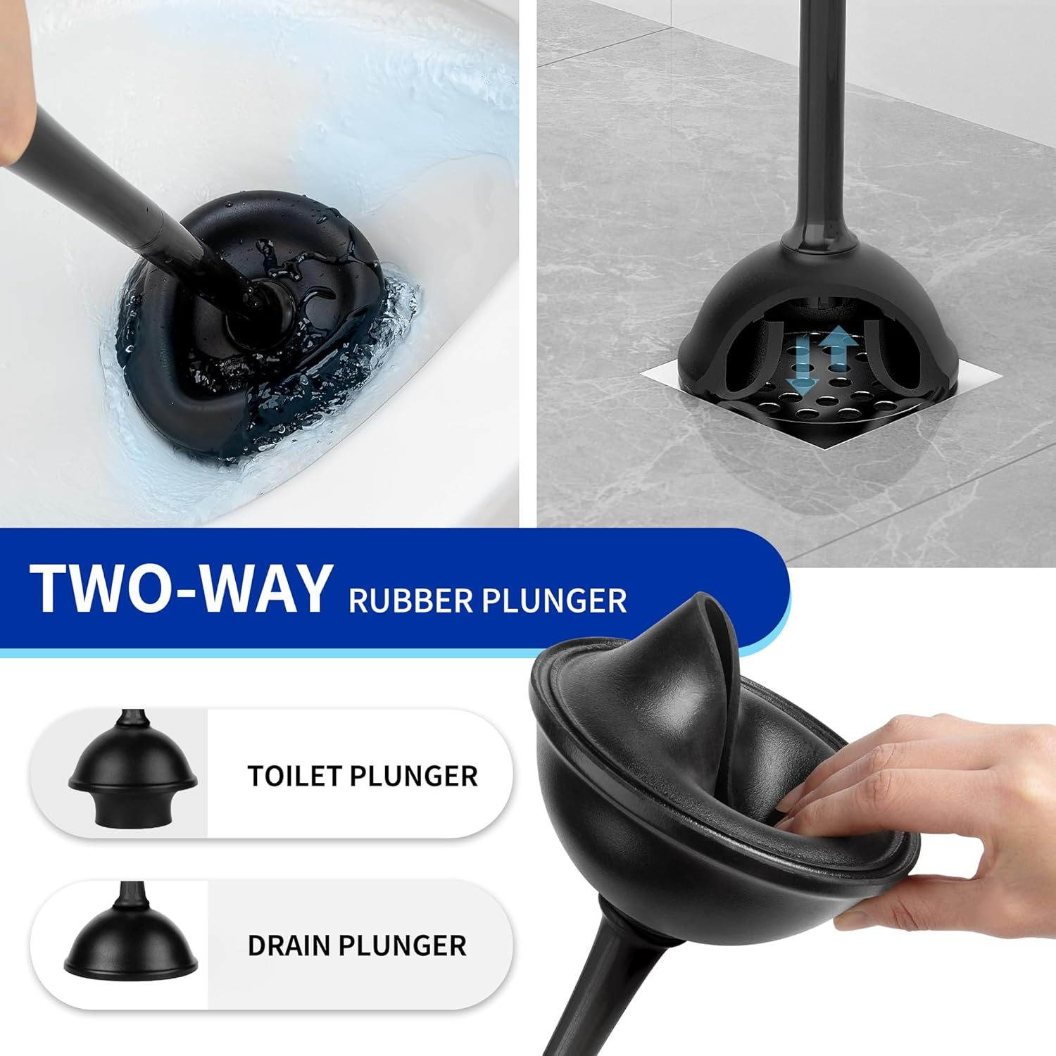 MR.SIGA Toilet Plunger and Bowl Brush with Holder, Heavy Duty Toilet Brush and Plunger Set for Bathroom Cleaning, Black, 1 Set image number 4
