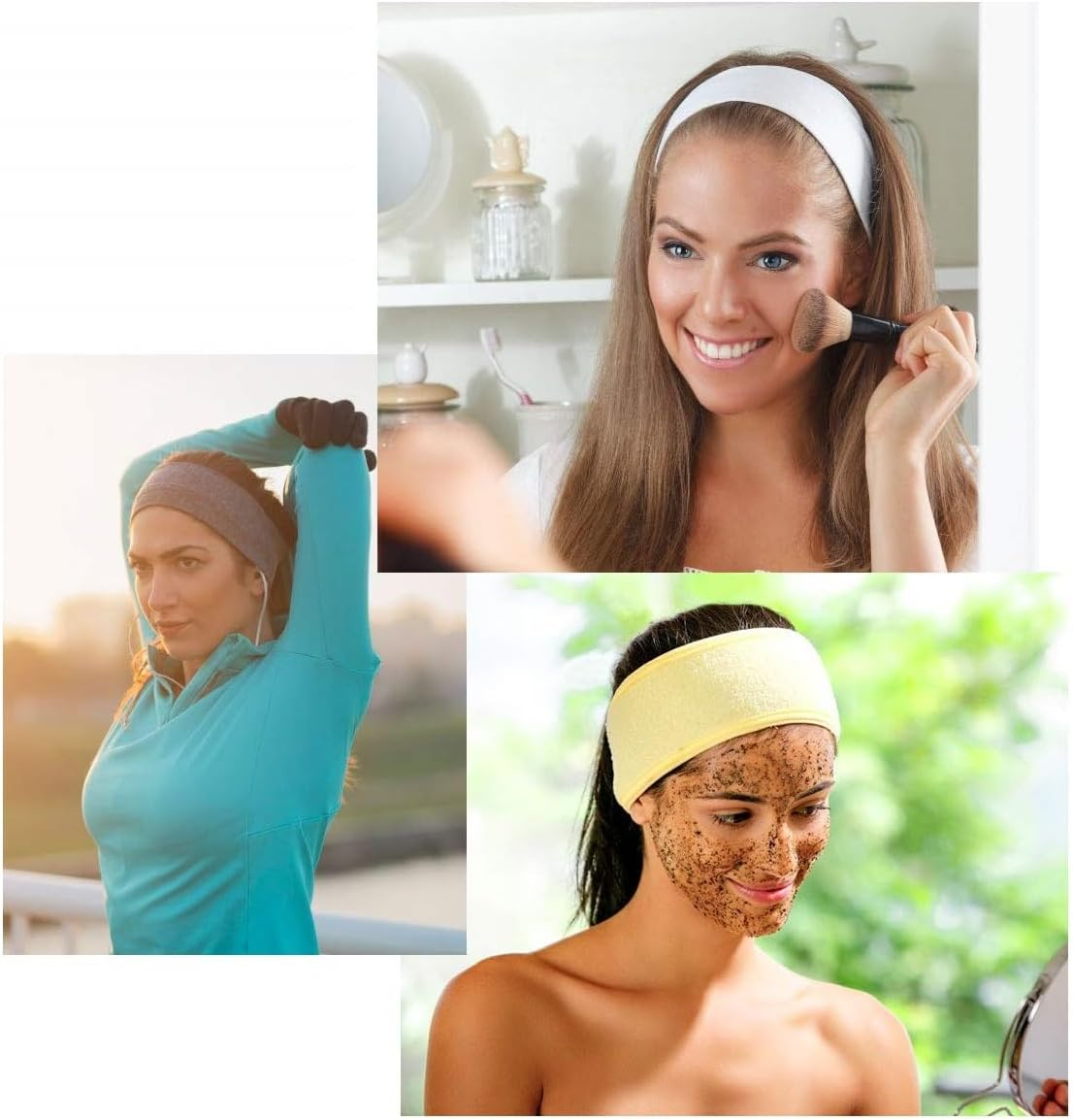 CUEMOON Pack of 3 Cosmetic Headband Terry Cloth Hair Band for Make Up, Adjustable Hair Protection Band with Fastening for Sports, Yoga, Washing, Spa image number 3