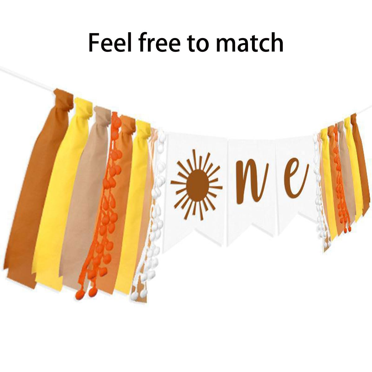 AIMALL Birthday Party High Chair Banner for 1 Year Old - Decorative Flag with "ONE" Letters and Handmade Fabric Tassels, Colorful Cloth Strip for Baby'S First Birthday