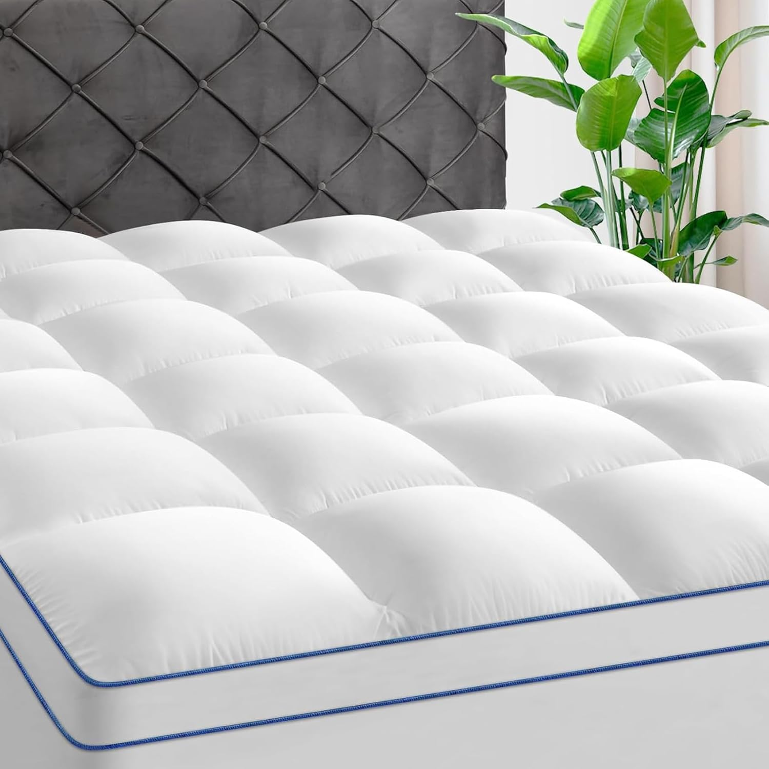 Soft Full Size Mattress Topper, Thick Pad Cover for Back Pain Sleep, Pillow Top Mattress Protector, 48Cm Deep Pocket White 137 * 190Cm image number 5
