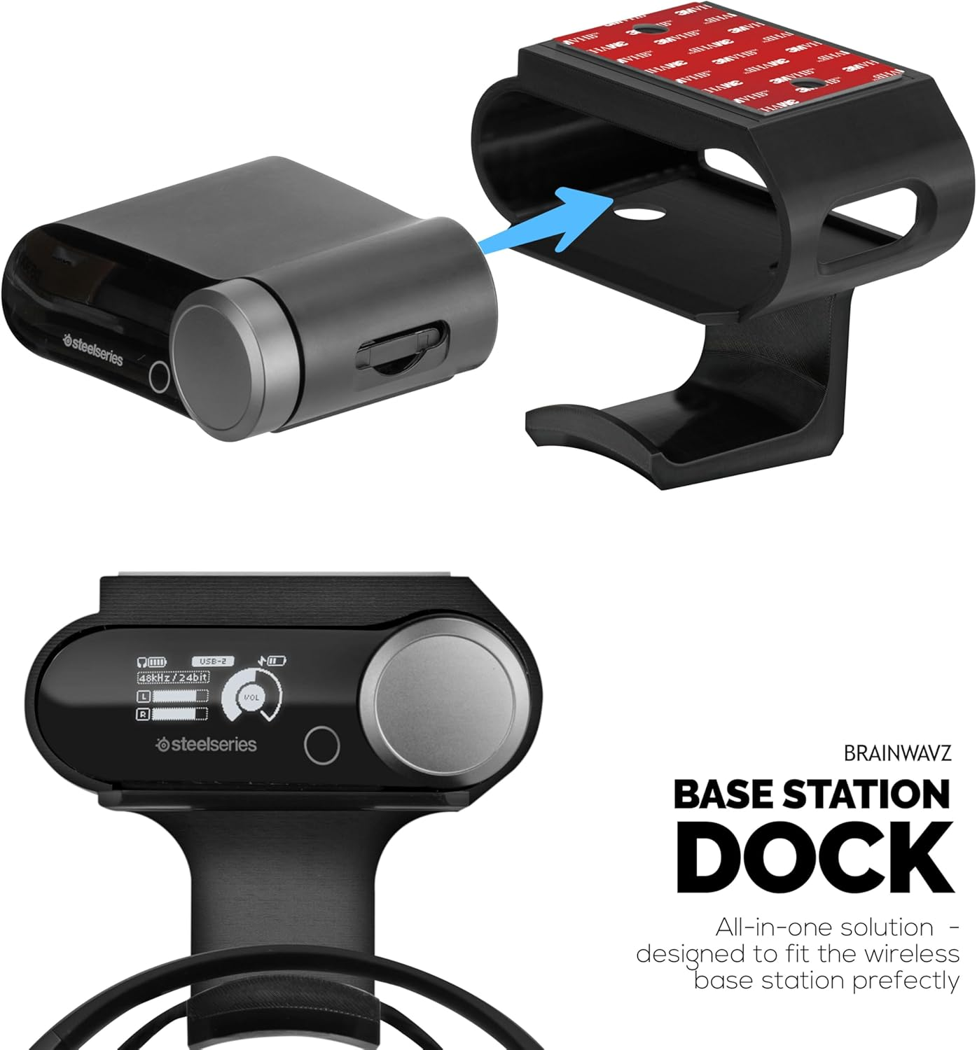 Under Desk Headphone Hanger Stand for Steelseries Arctis Nova Pro Wireless Headsets with Dock for the Wireless Base Station by Brainwavz (HPS02) image number 3