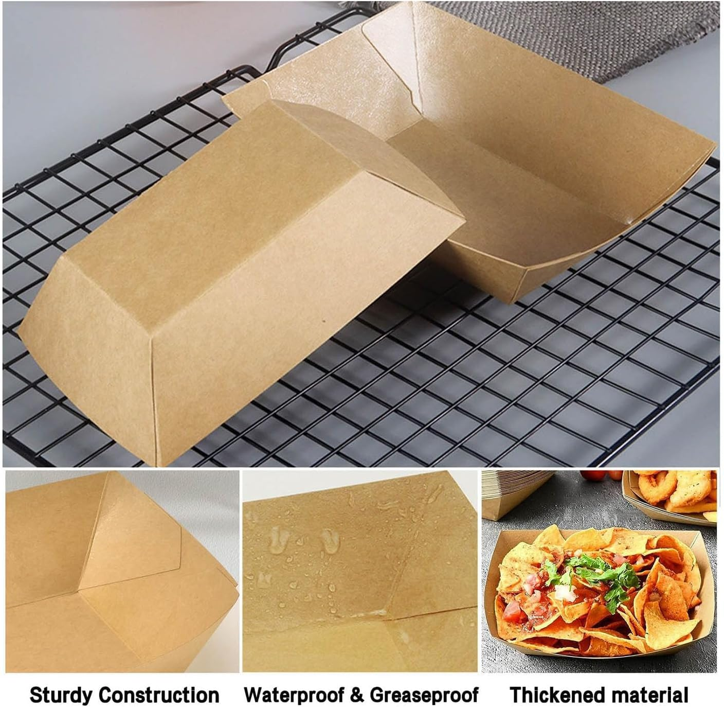 YANGWEN Pack of 50 Kraft Cardboard Bowls, Finger Food Boats, Paper Plates, Snack Bowls, Finger Food Bowl for Chips, Snacks, Macaroons and Other Foods image number 1