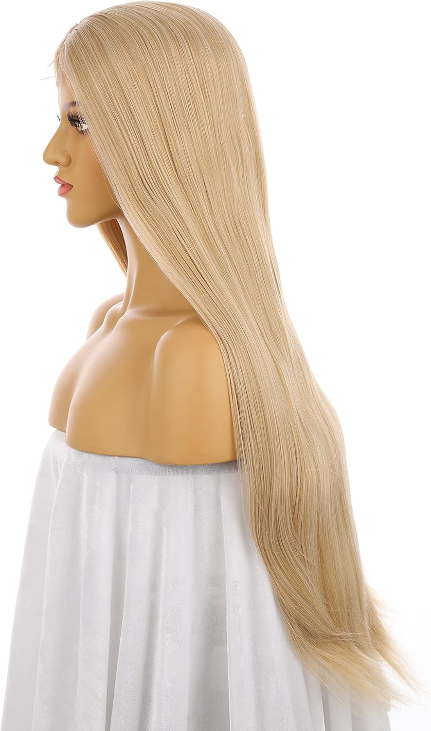 Mixed Blonde Synthetic Hair 13-4-3 Lace Women Wig,26 Inch Long Silky Straight Human Hair Density,100% Hand Made Glue-Less Wig