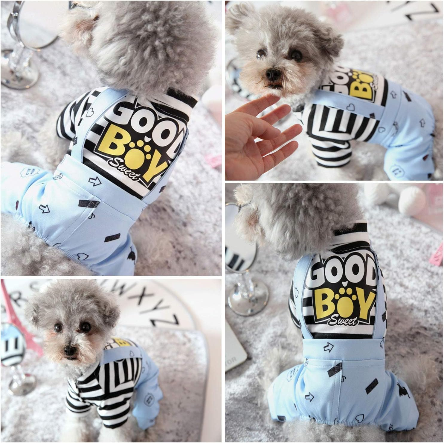 Dog Jumpsuit, Striped Puppy Pajamas, Cute Doggie Kitten Onesies Pjs Jumpers, Soft Cotton Shirt, 4 Legs Apparel Pet Clothes Outfits for Small Medium Large Dogs Cats Kitty Boy Girl (Blue, M) image number 7