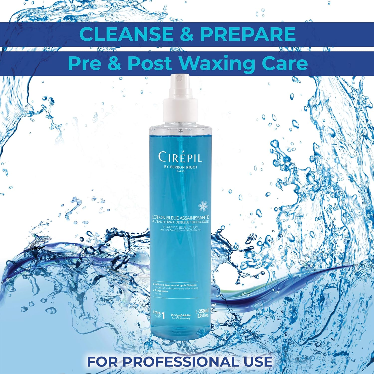 Cirepil - Pre & Post - Purifying Blue Lotion - 250Ml / 8.45 Fl Oz - Cleanses and Prepares the Skin - Pre-Waxing & Post-Waxing