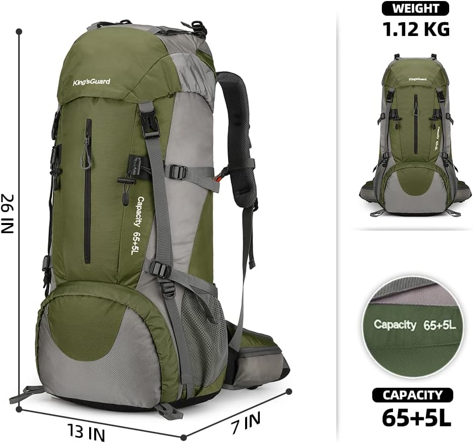 Hongxinghai 70L Camping Hiking Backpack with Rain Cover Waterproof Backpacking Backpack for Hiking Treeking Climbing Outdoor - Armygreen image number 5