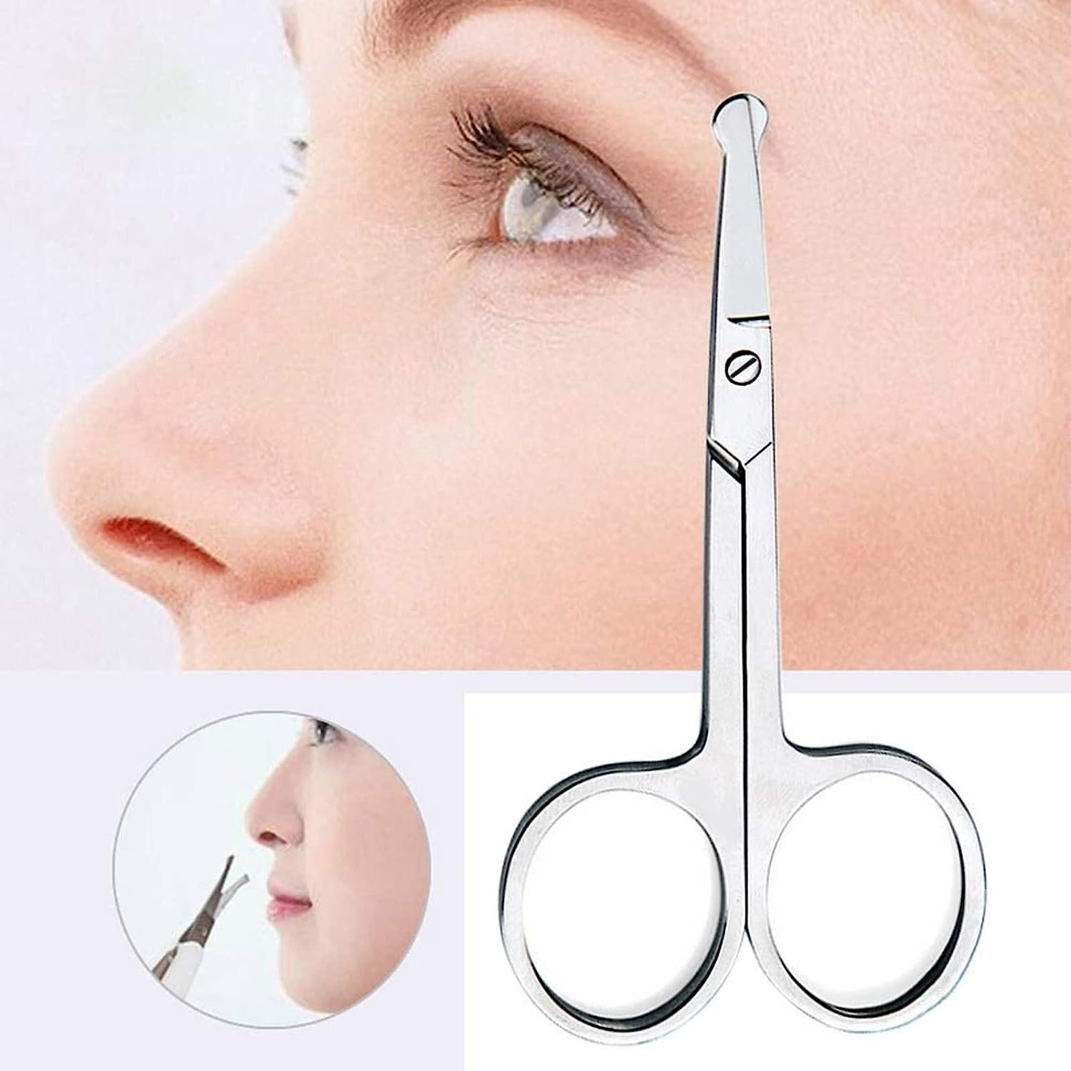 TAVVKE 2 Pack Facial Grooming & Nose Hair Scissors - 1 Curved Blade Tip & 1 Safety Blunt Rounded Tip - Perfect Facial Set for Trimming Moustache, Beard, Nose, Ears, Eyebrow (Silver) image number 4