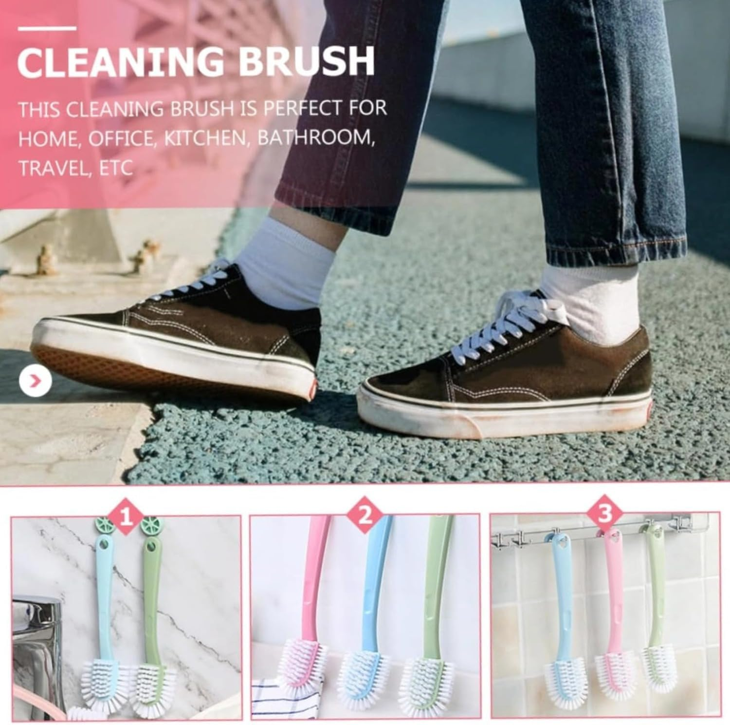 Lyfengdeam 4 Pack Non Damaging Shoe Brush,Multifunctional Long Handle Hard Shoe Washing Brushrush,Household Cleaning Laundry Brush image number 2