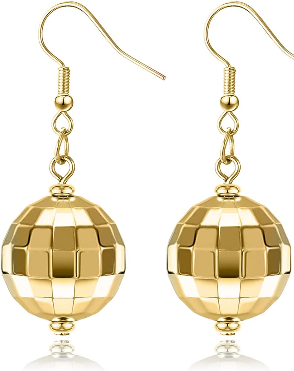 Disco Ball Earrings for Women Silver Gold Disco Mirrorball Earrings Perfect for 70S Outfits Dance Party Costume Accessories image number 6