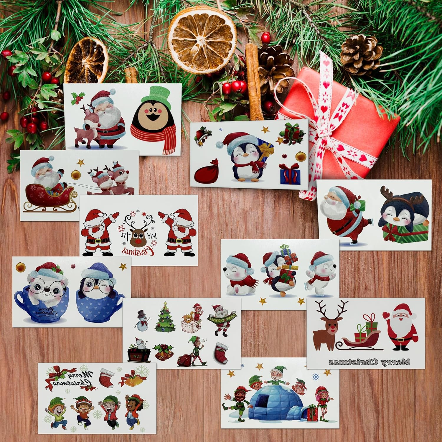 30 Sheets Christmas Luminous Temporary Tattoos for Kids -10 Sheets Christmas Glow in the Dark Tattoos Stickers & 20 Sheets Cute Tattoo Decorations for Boys and Girls, Party Favours Stocking Stuffers Gifts image number 5